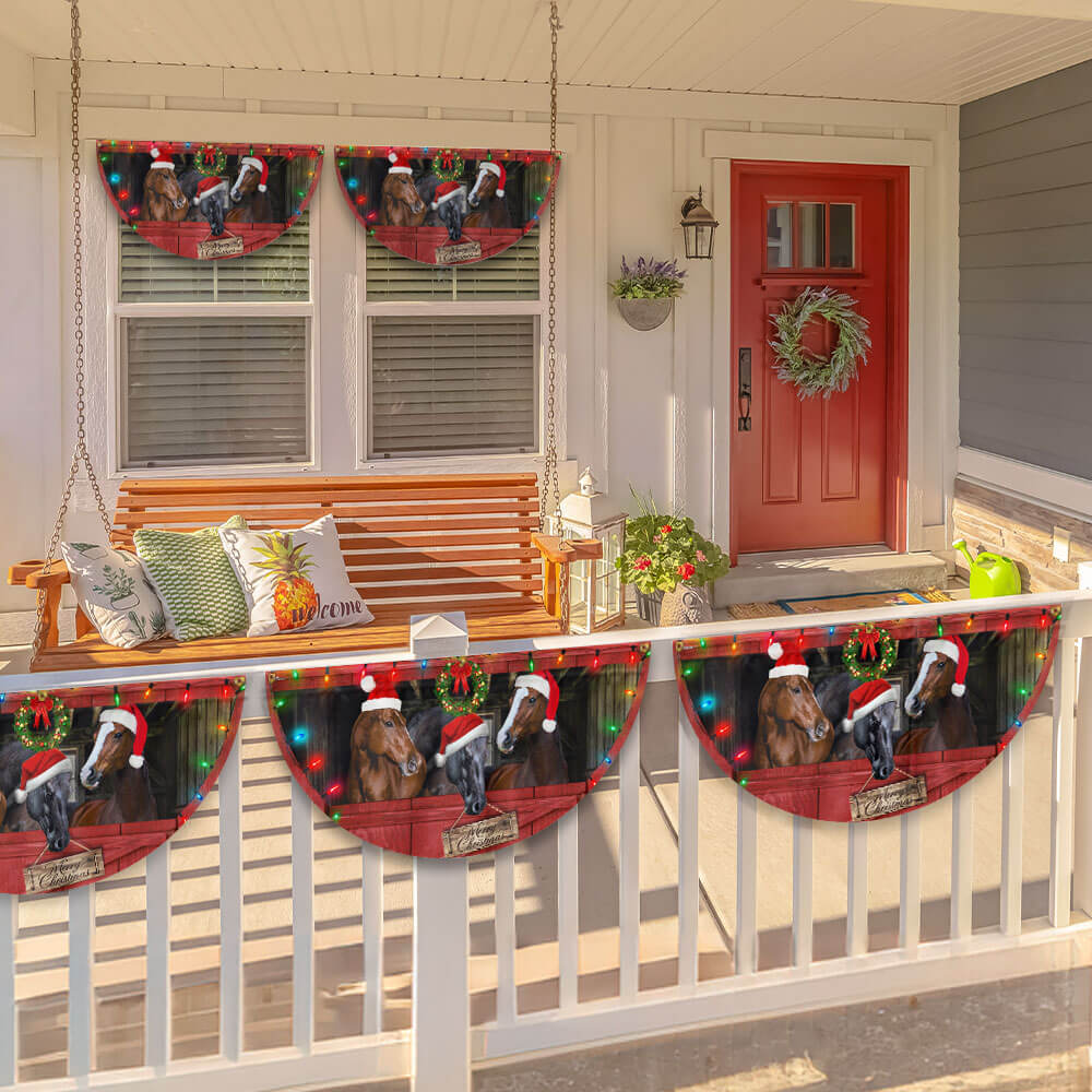 Merry Christmas Horses Farm Non-Pleated Fan Flag - Perfect Holiday Gift for Farmhouse Decor & Horse Lovers 3-Day Shipping