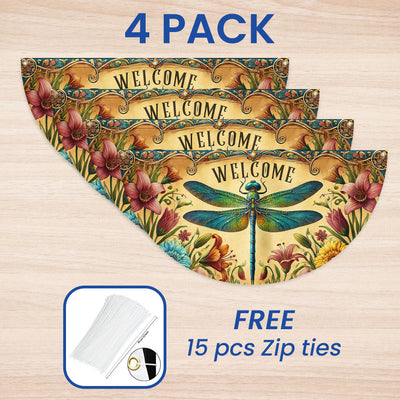Dragonfly Welcome Non-Pleated Fan Flag for Outdoor Home Decor