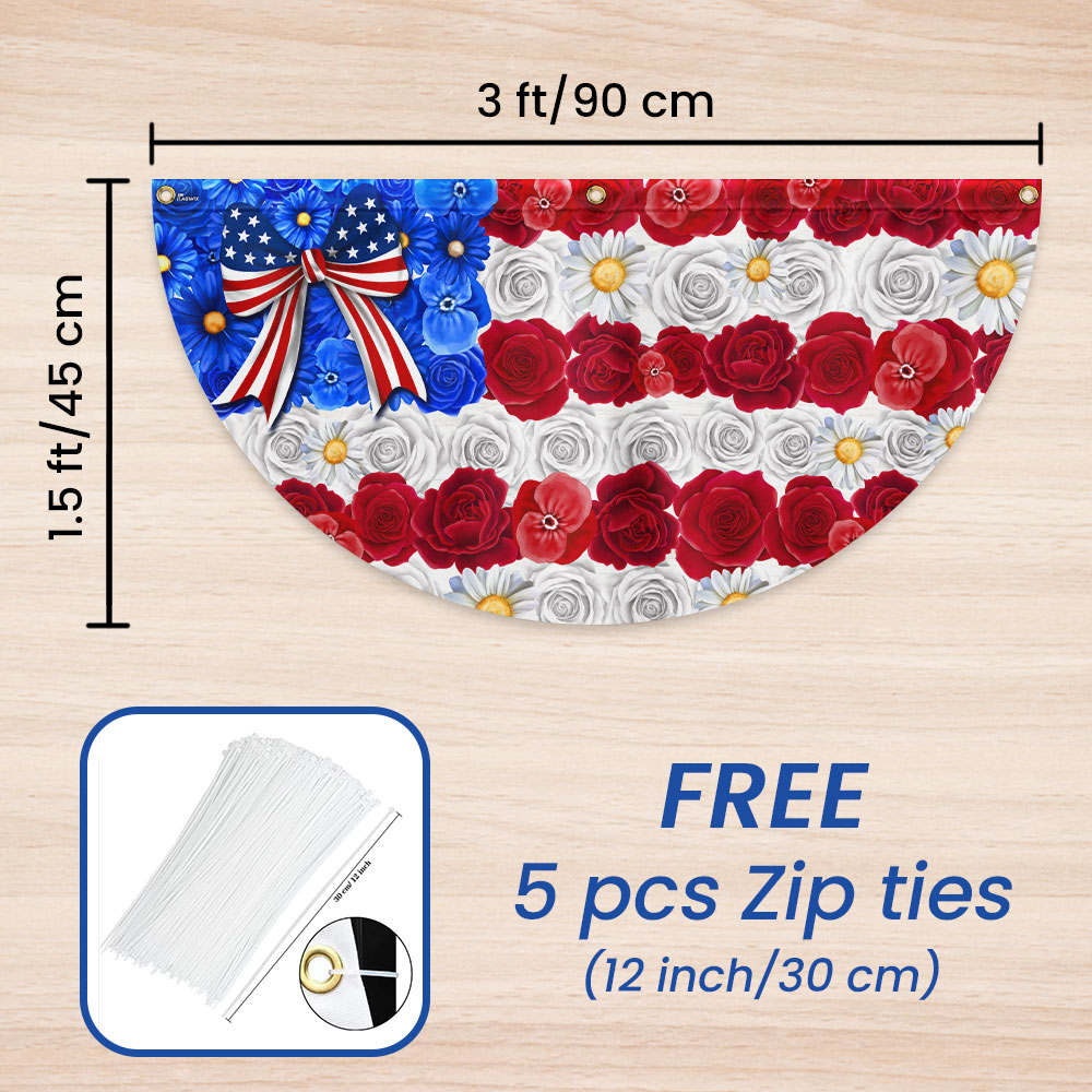 Flagwix American Flag - Floral American Flag Happy 4th Of july Independence Day Non-Pleated Fan Flag