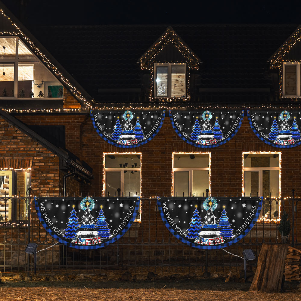 We Wish You Ameri Christmas, The Thin Blue Line Christmas Solar Led Fan Flag