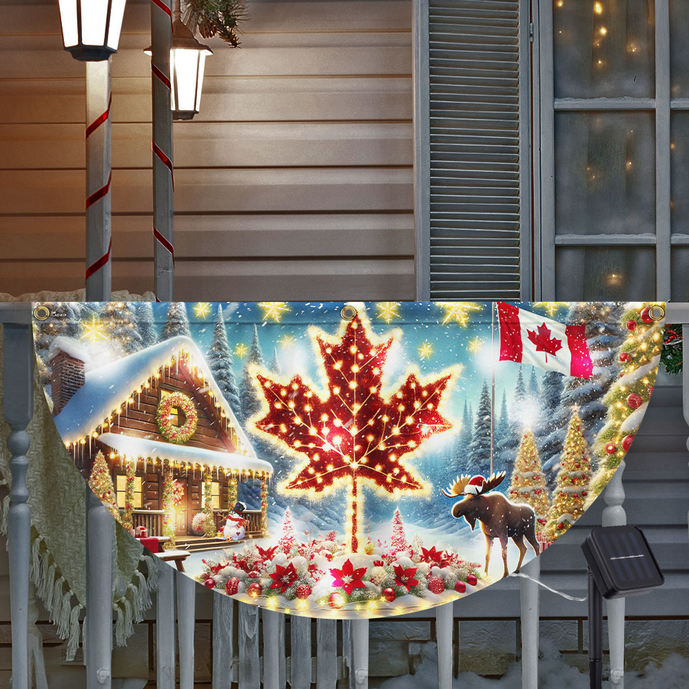 Canada Christmas Moose Holiday Xmas Canadian Solar Led Fan Flag