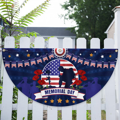 Memorial Day Veteran Kneeling Non-Pleated Fan Flag