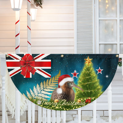 New Zealand Christmas Kiwi Bird and Fern Non-Pleated Fan Flag