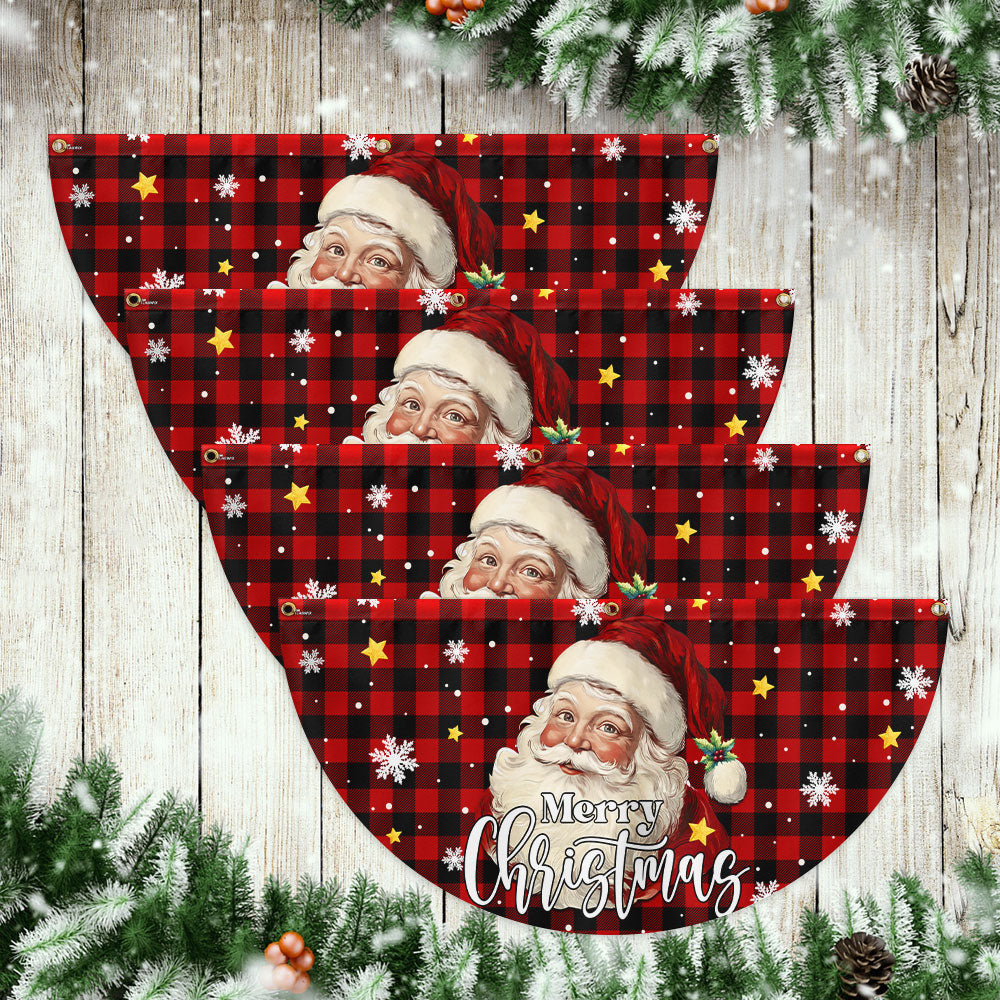 Santa Claus Merry Christmas Plaid Non-Pleated Fan Flag
