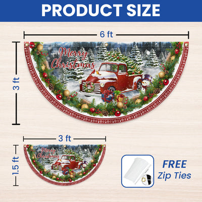 Merry Christmas Red Pickup Truck Non-Pleated Fan Flag