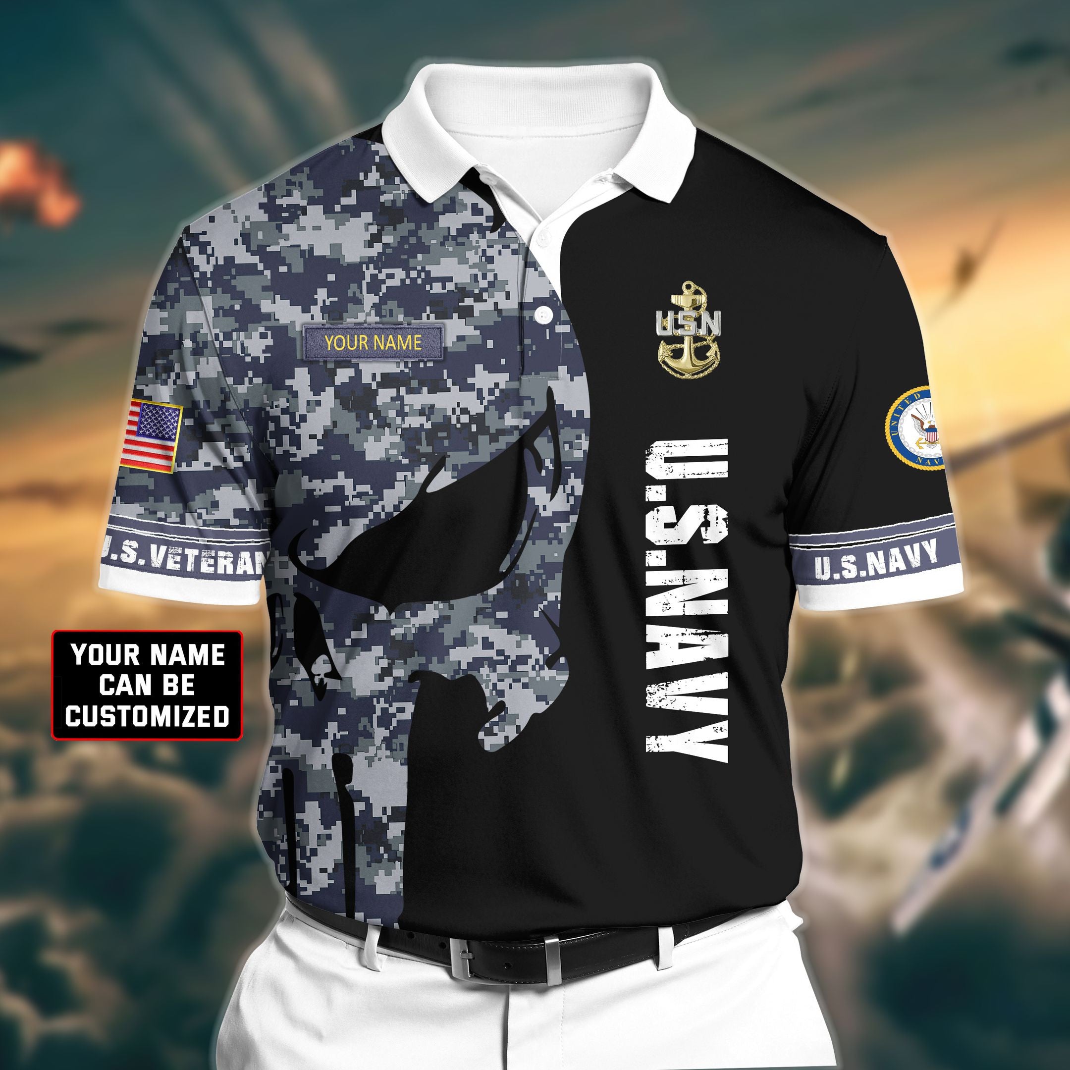 Premium Veteran U.S Navy 2 3D Polo All Over Printed