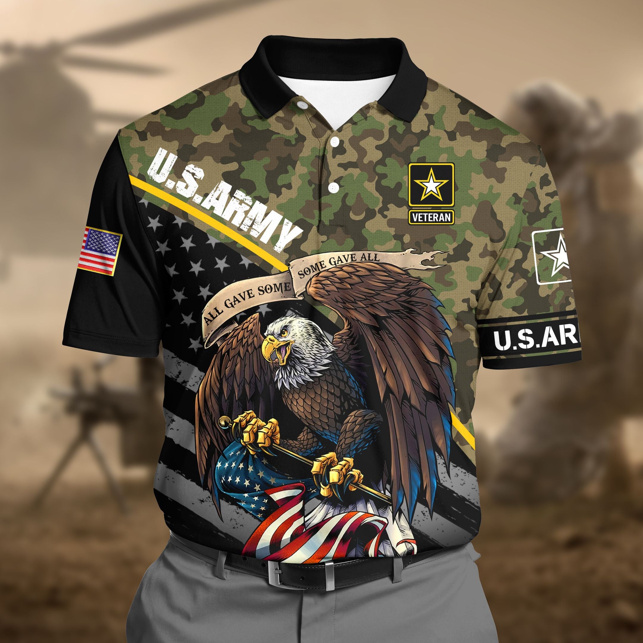 Premium U.S Army 2 Camo 3D Polo All Over Printed