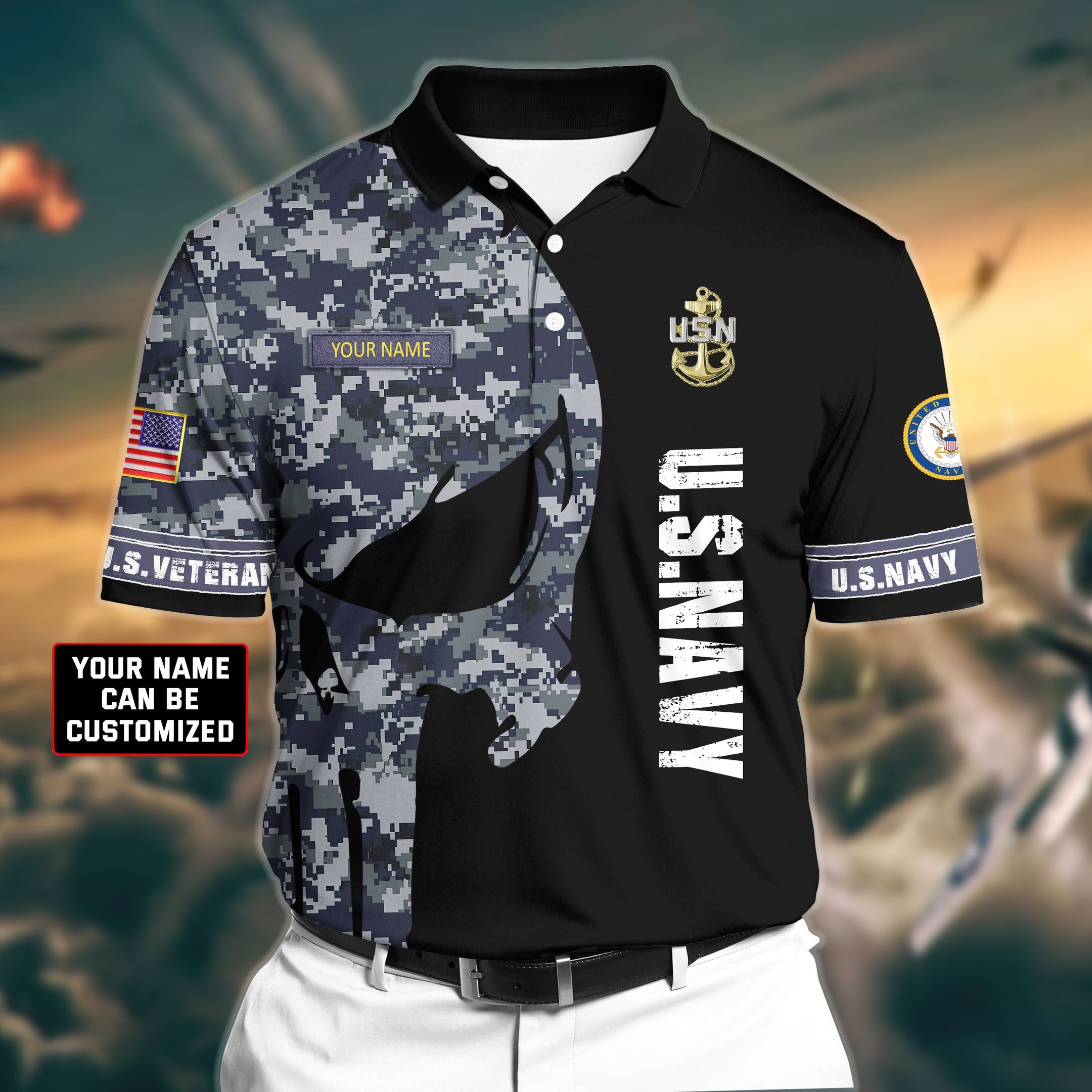 Premium Veteran U.S Navy 2 3D Polo All Over Printed