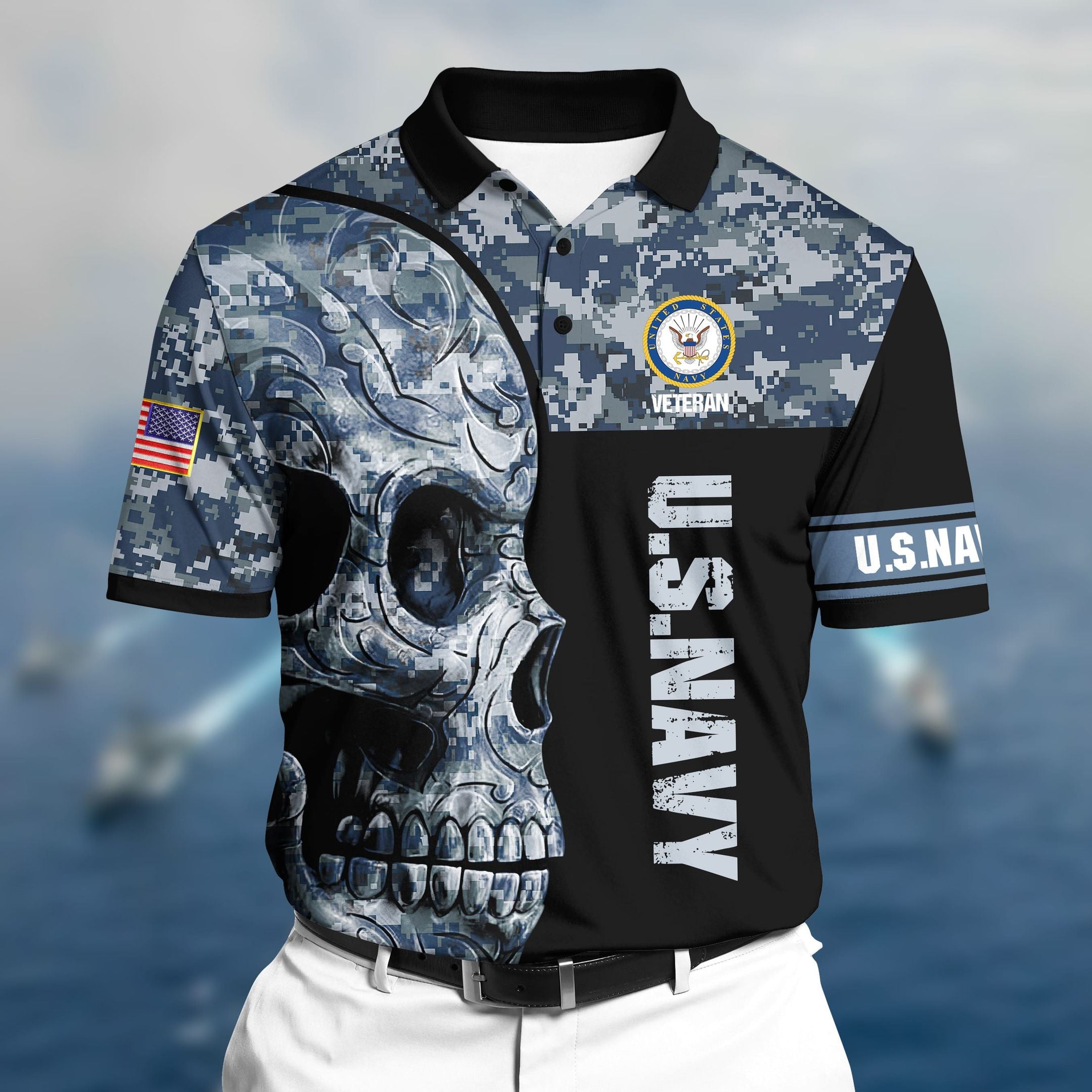 Premium Unique U.S Navy Veteran 3D Polo All Over Printed
