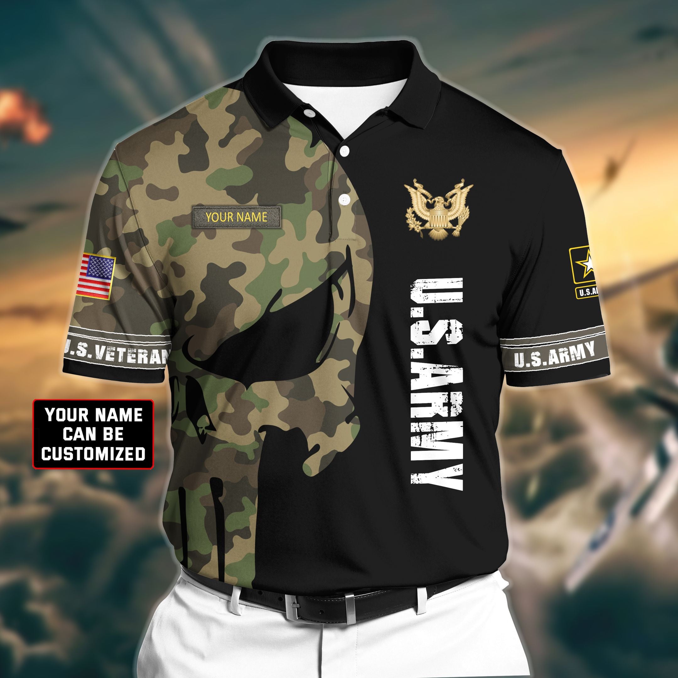 Premium Veteran U.S Army 2 3D Polo All Over Printed