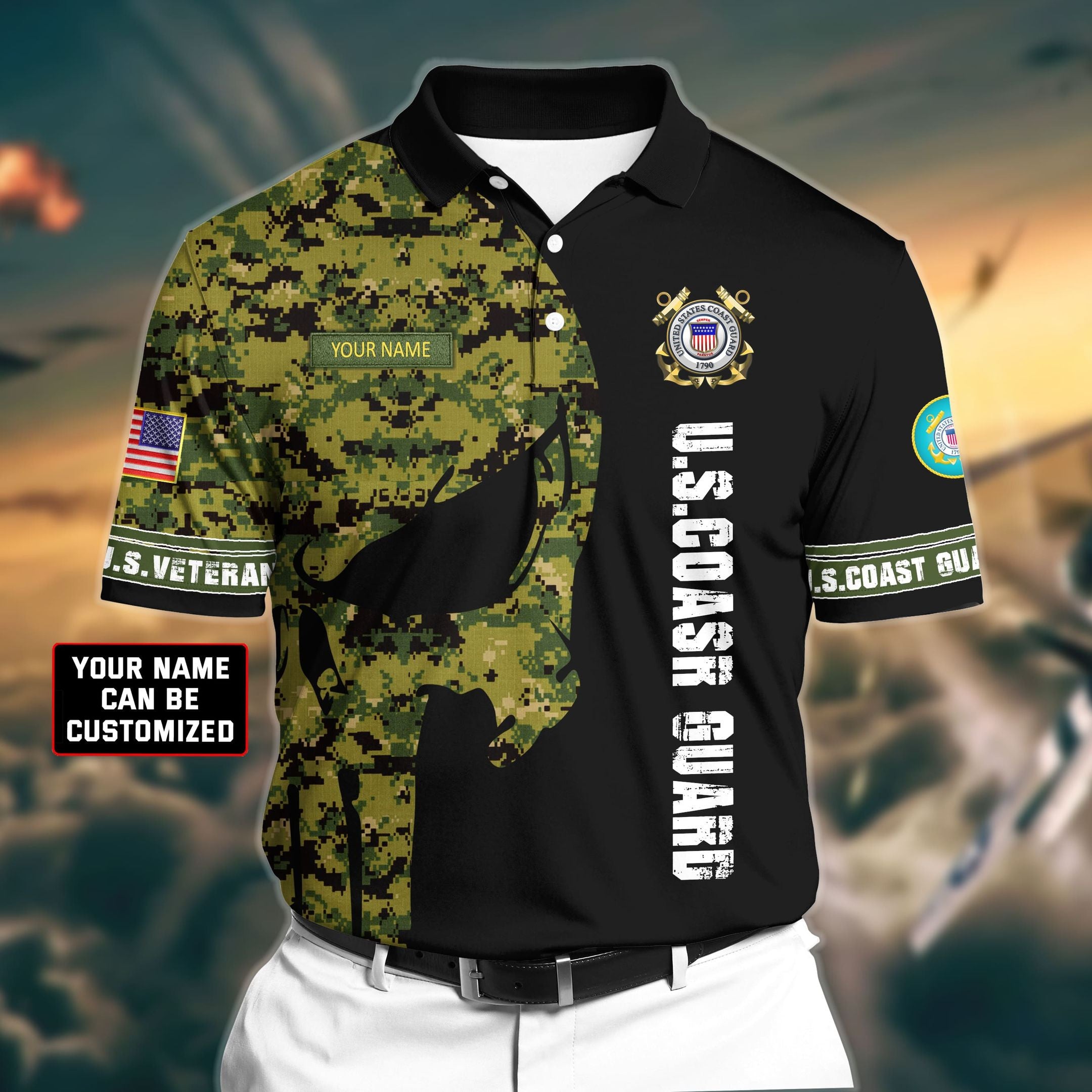 Premium Veteran U.S Coast Guard 3D Polo All Over Printed