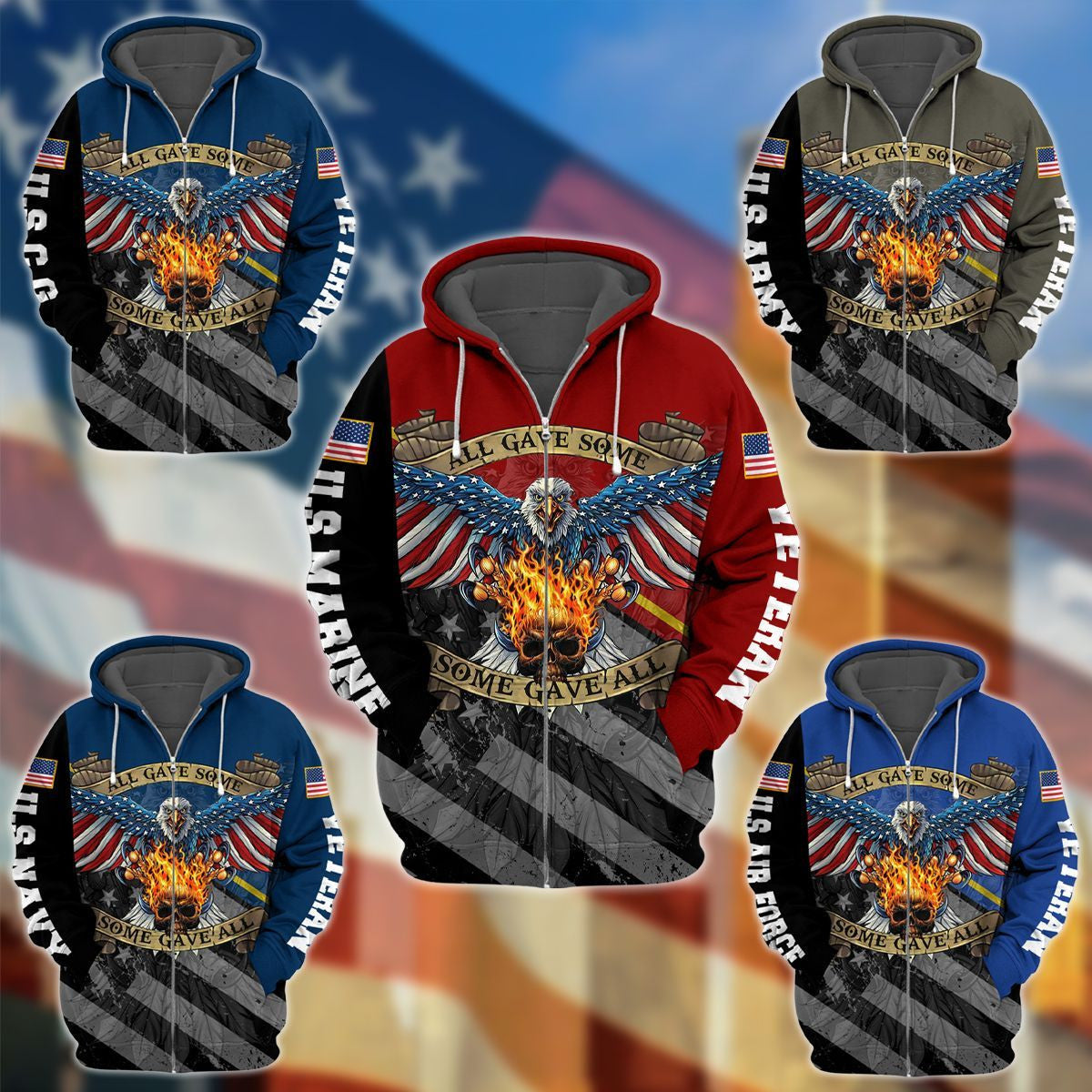 Premium Unique US Veteran Zip Hoodie