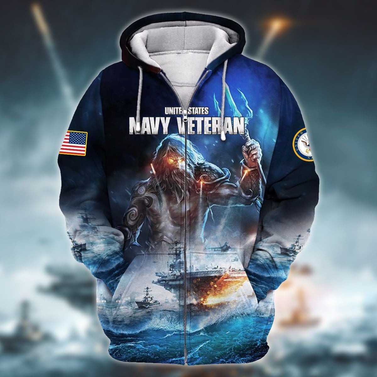 Premium Power American Veteran Navy Zip Hoodie Set