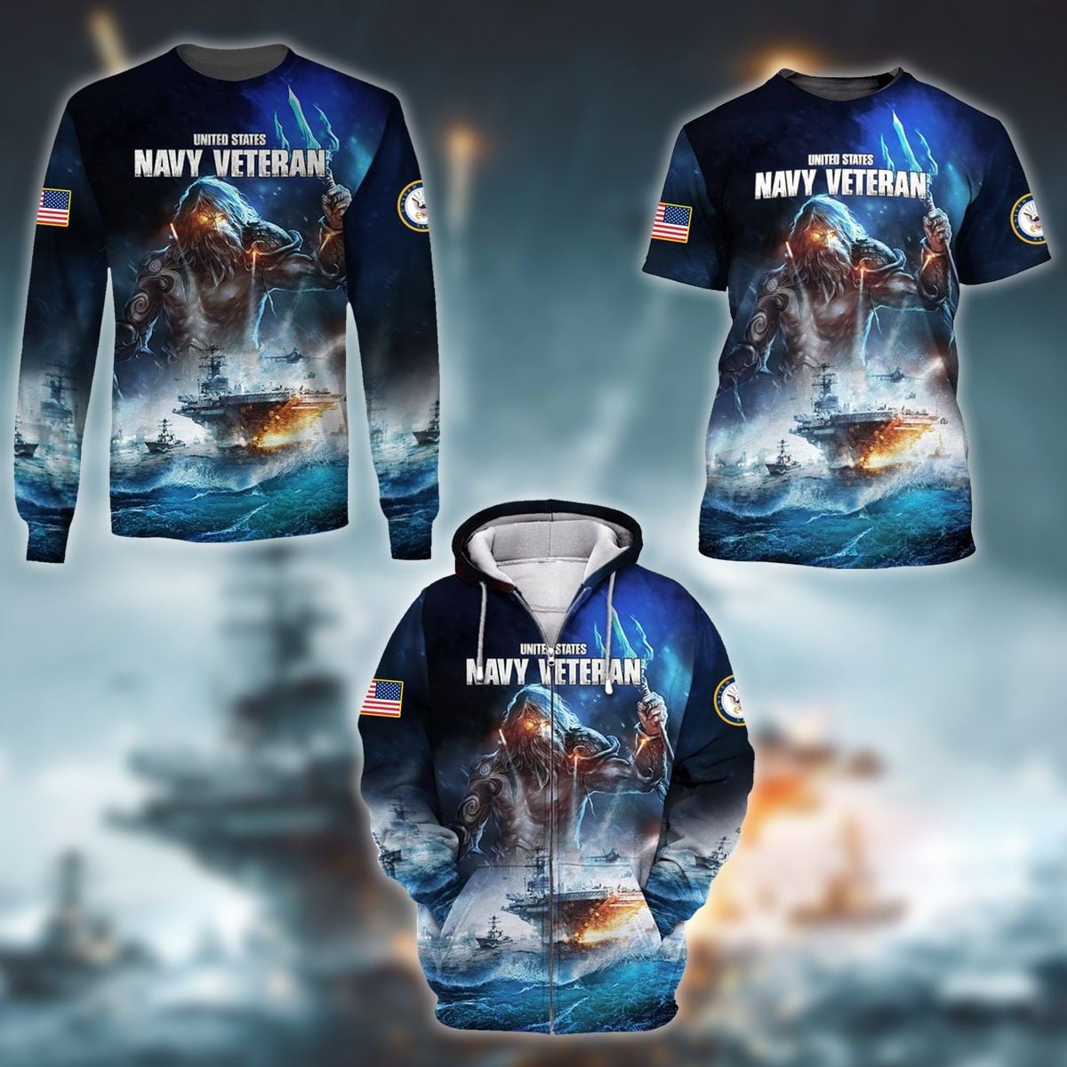 Premium Power American Veteran Navy Zip Hoodie Set