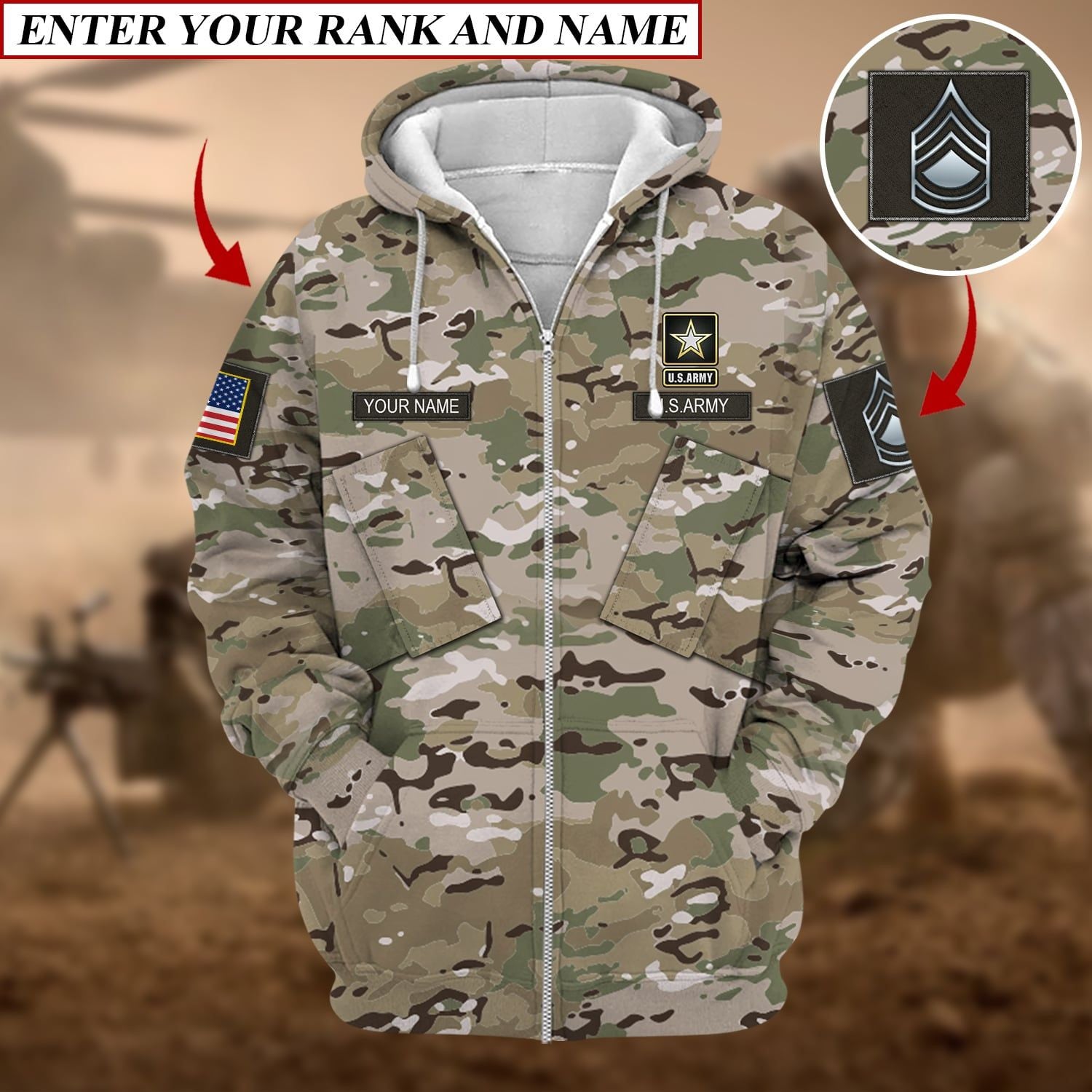 Personalized Premium Multiple US Military Services Veteran Zip Hoodie