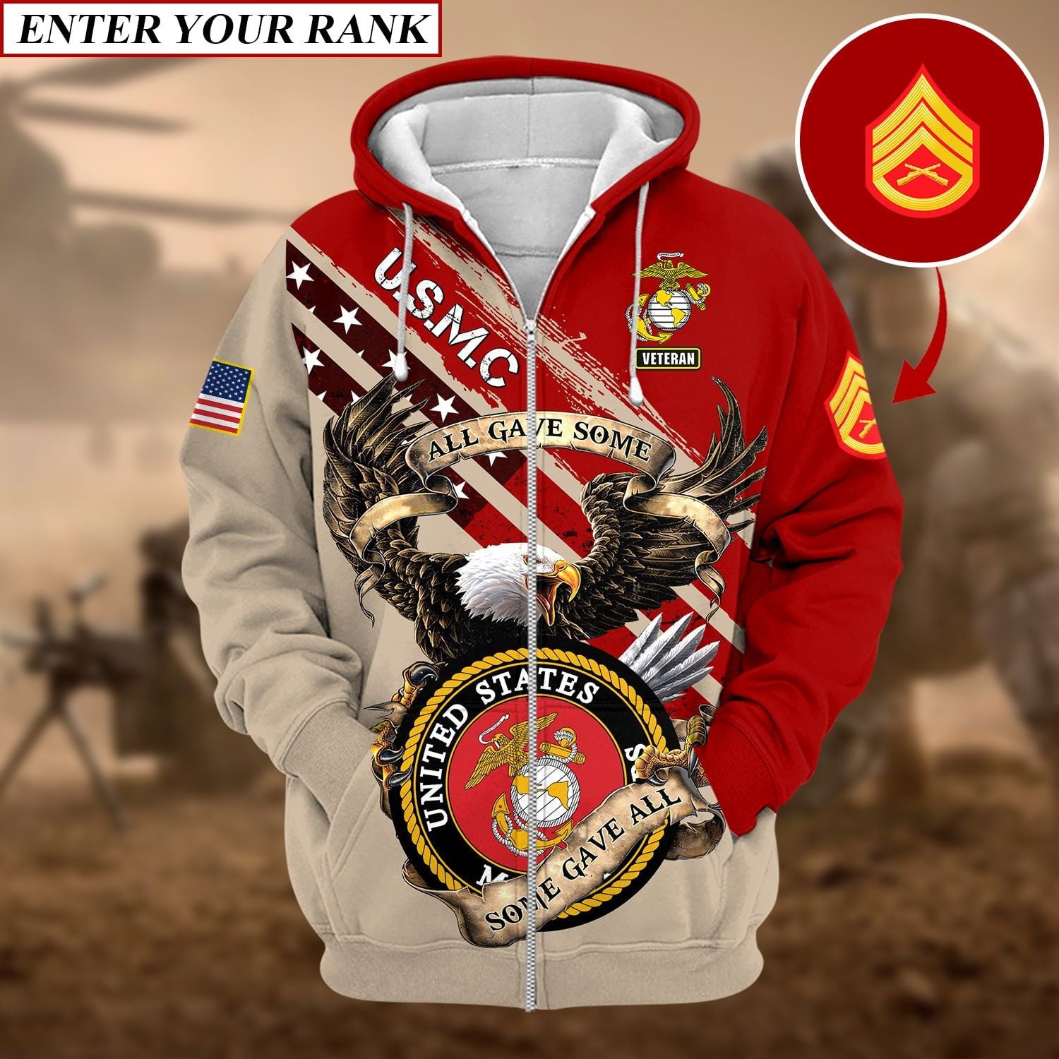 Premium Multiple US Military Services Veteran Personalize Zip Hoodie