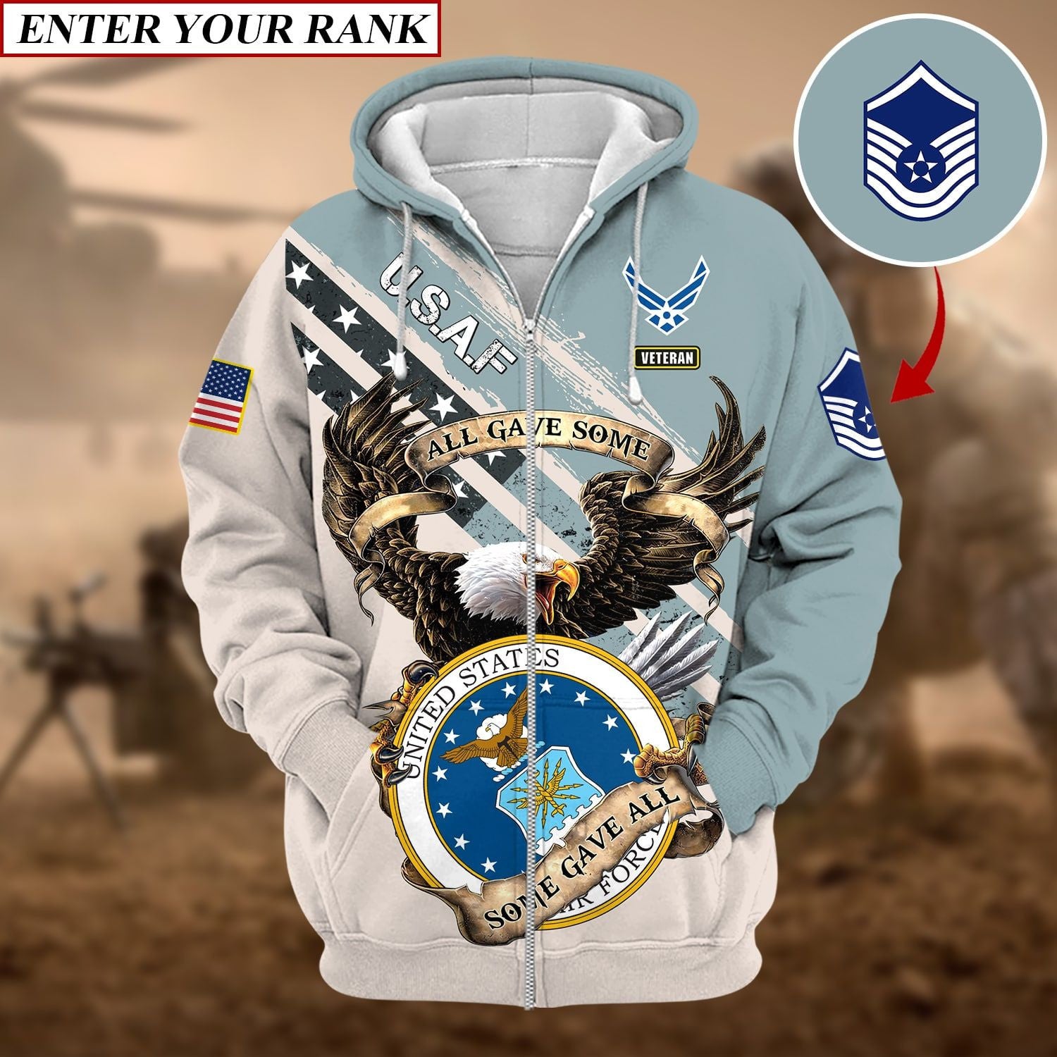 Premium Multiple US Military Services Veteran Personalize Zip Hoodie