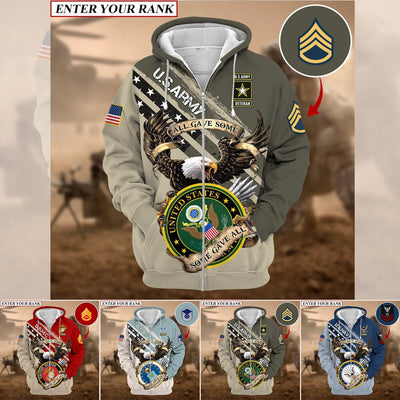 Premium Multiple US Military Services Veteran Personalize Zip Hoodie