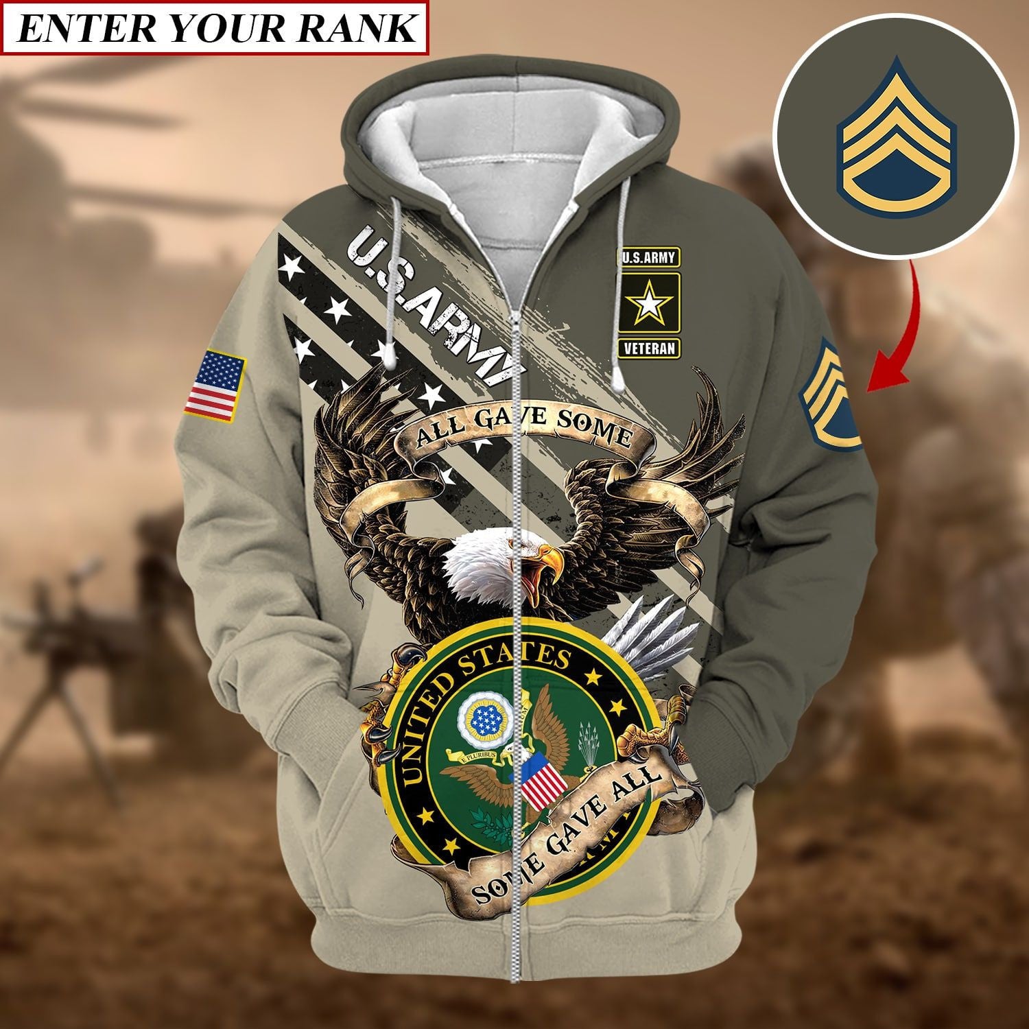 Premium Multiple US Military Services Veteran Personalize Zip Hoodie