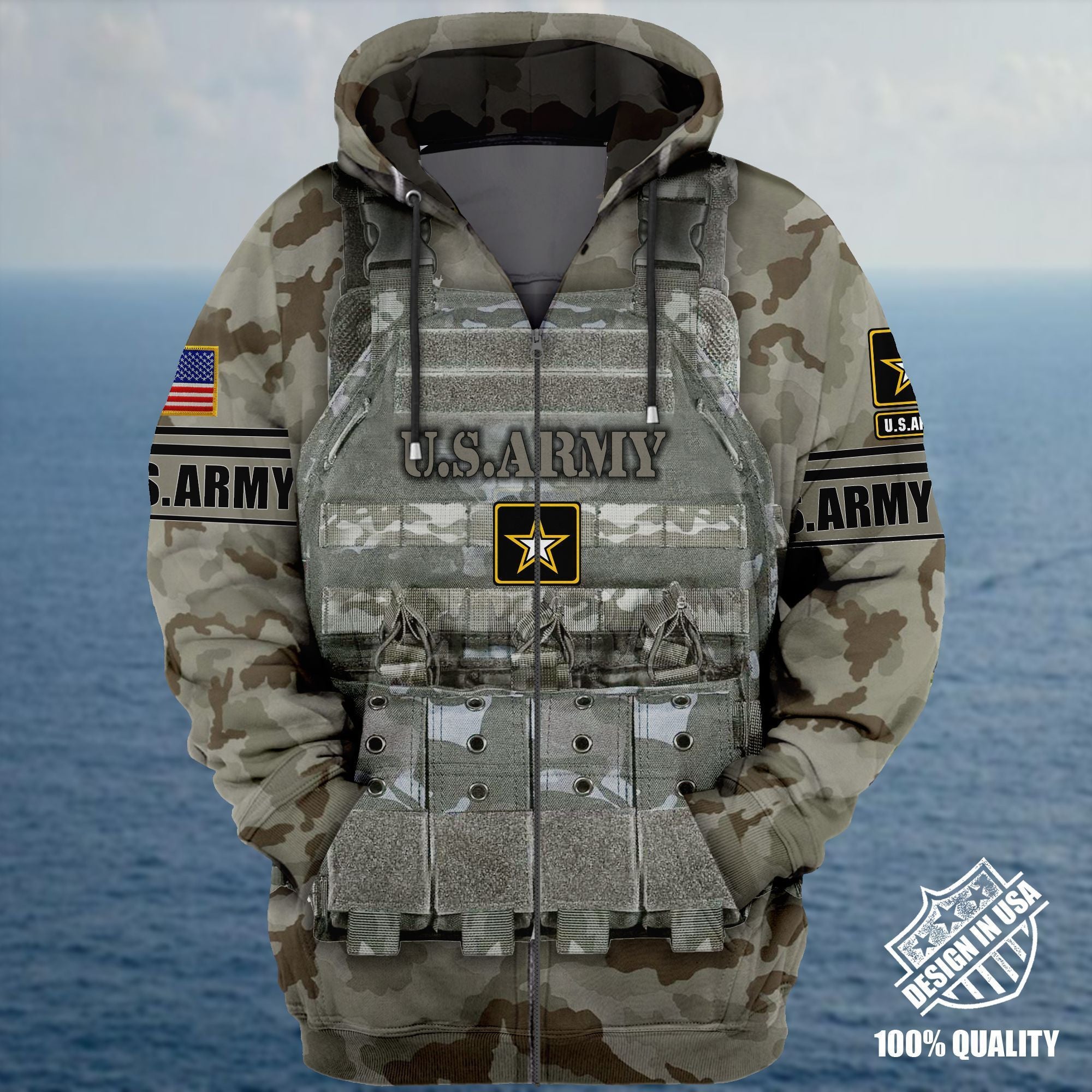 Premium Unique Veteran Zip Hoodie Ultra Soft and Warm Army Grey