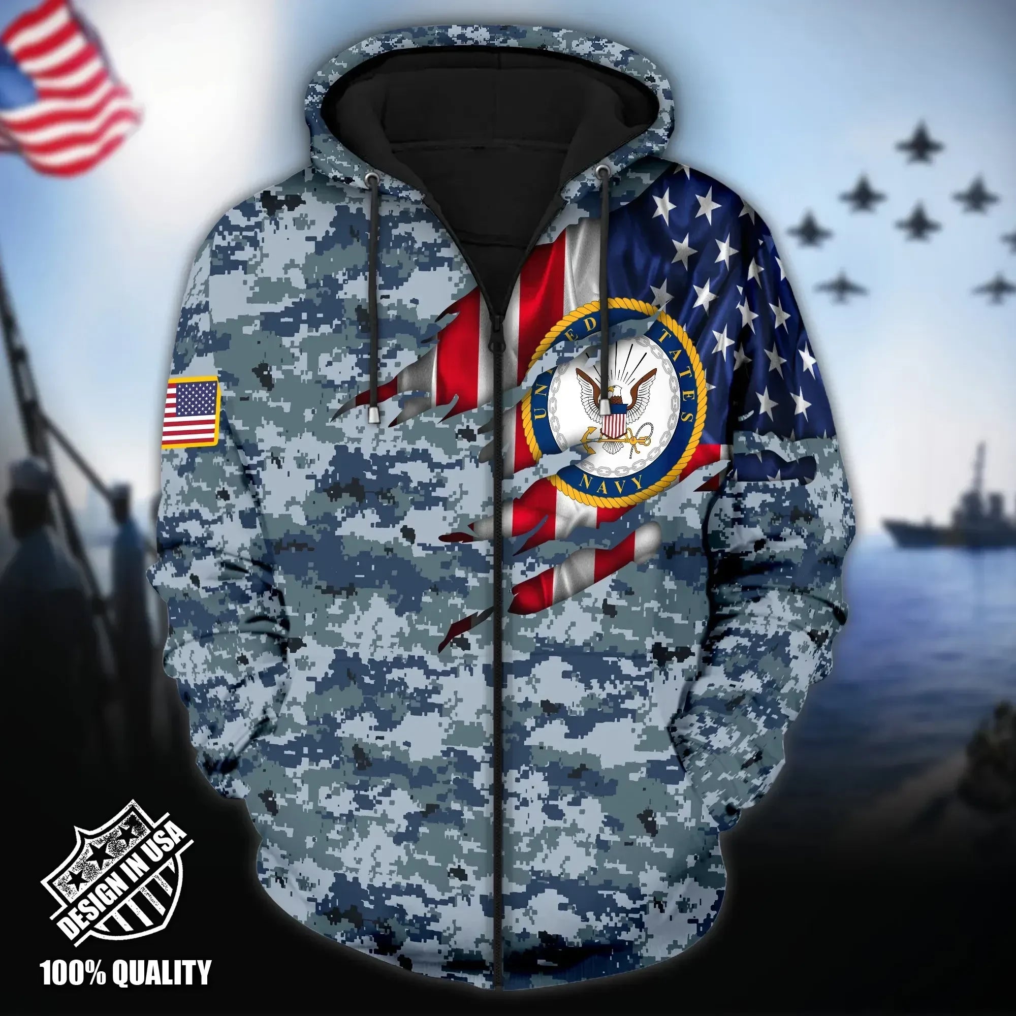 Premium Unique Veteran Zip Hoodie Ultra Soft and Warm