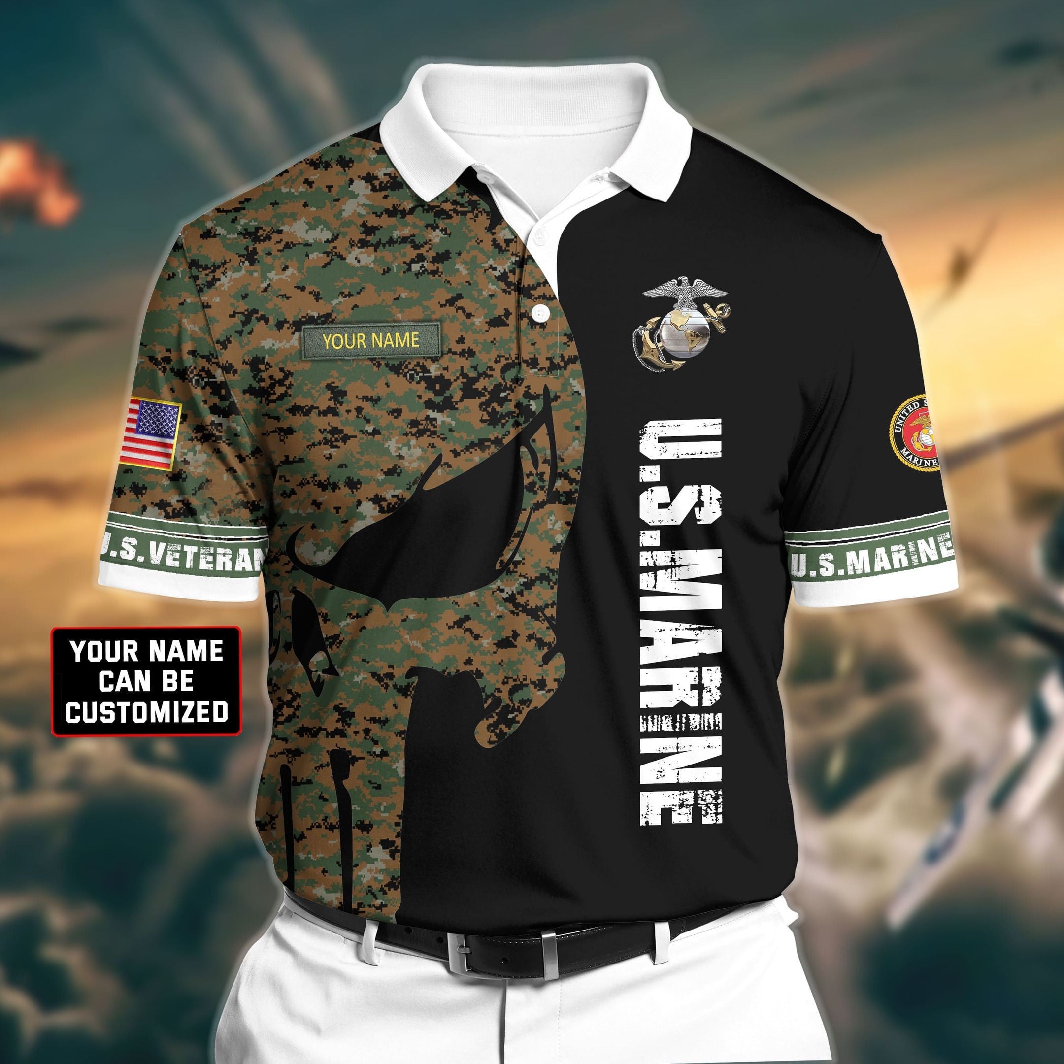 Personalized Premium Veteran U.S Marine 3D Polo All Over Printed