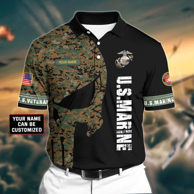 Personalized Premium Veteran U.S Marine 3D Polo All Over Printed