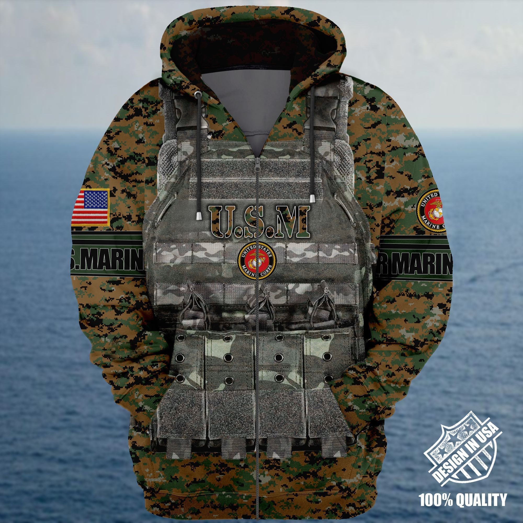 Premium Unique Veteran Zip Hoodie Ultra Soft and Warm Marine