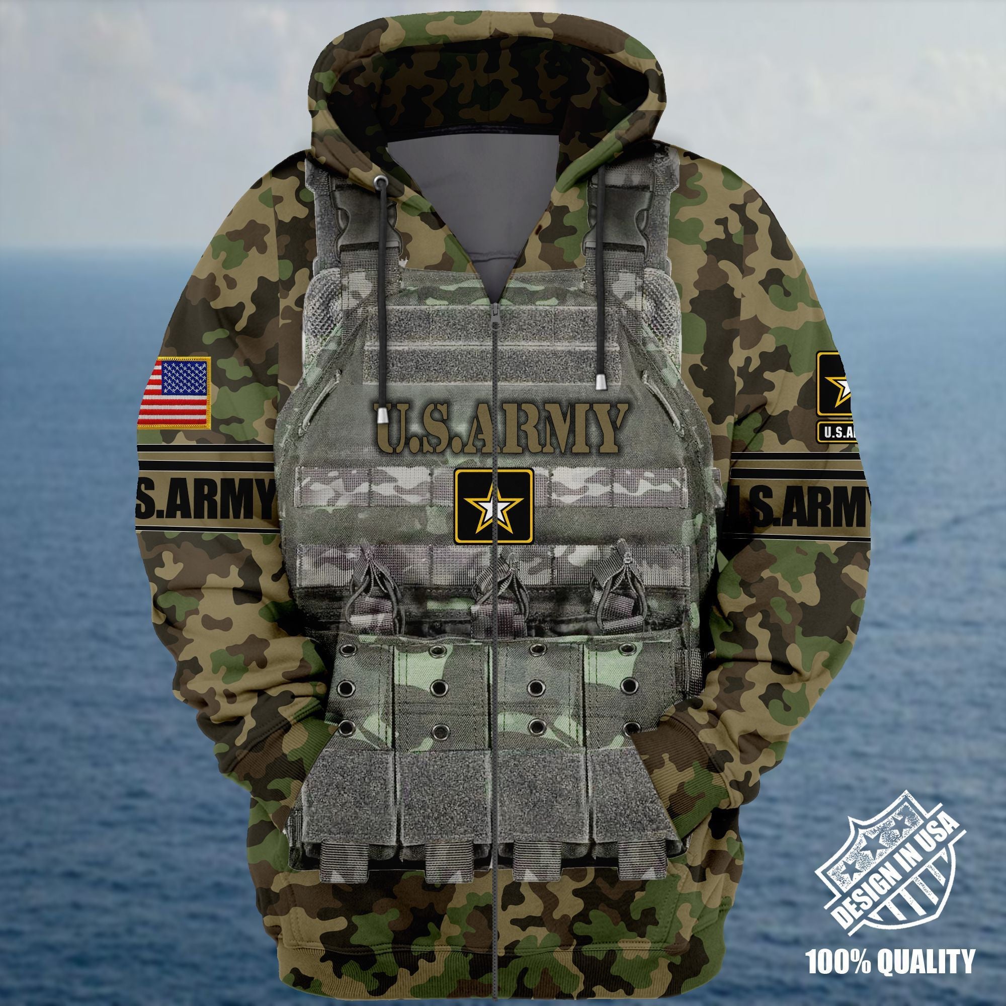 Premium Unique Veteran Zip Hoodie Ultra Soft and Warm Army Green