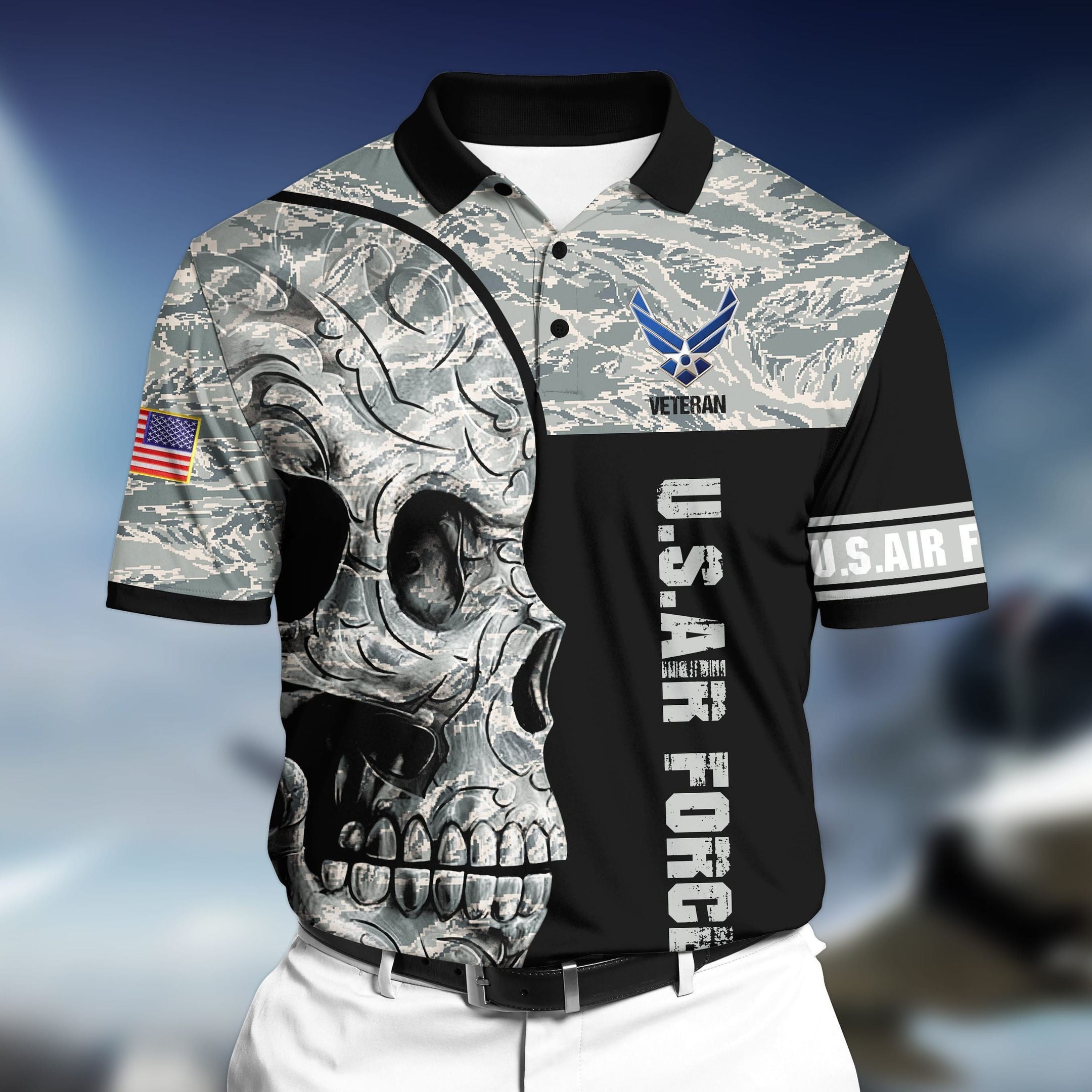 Premium Unique U.S Air Force Veteran 3D Polo All Over Printed