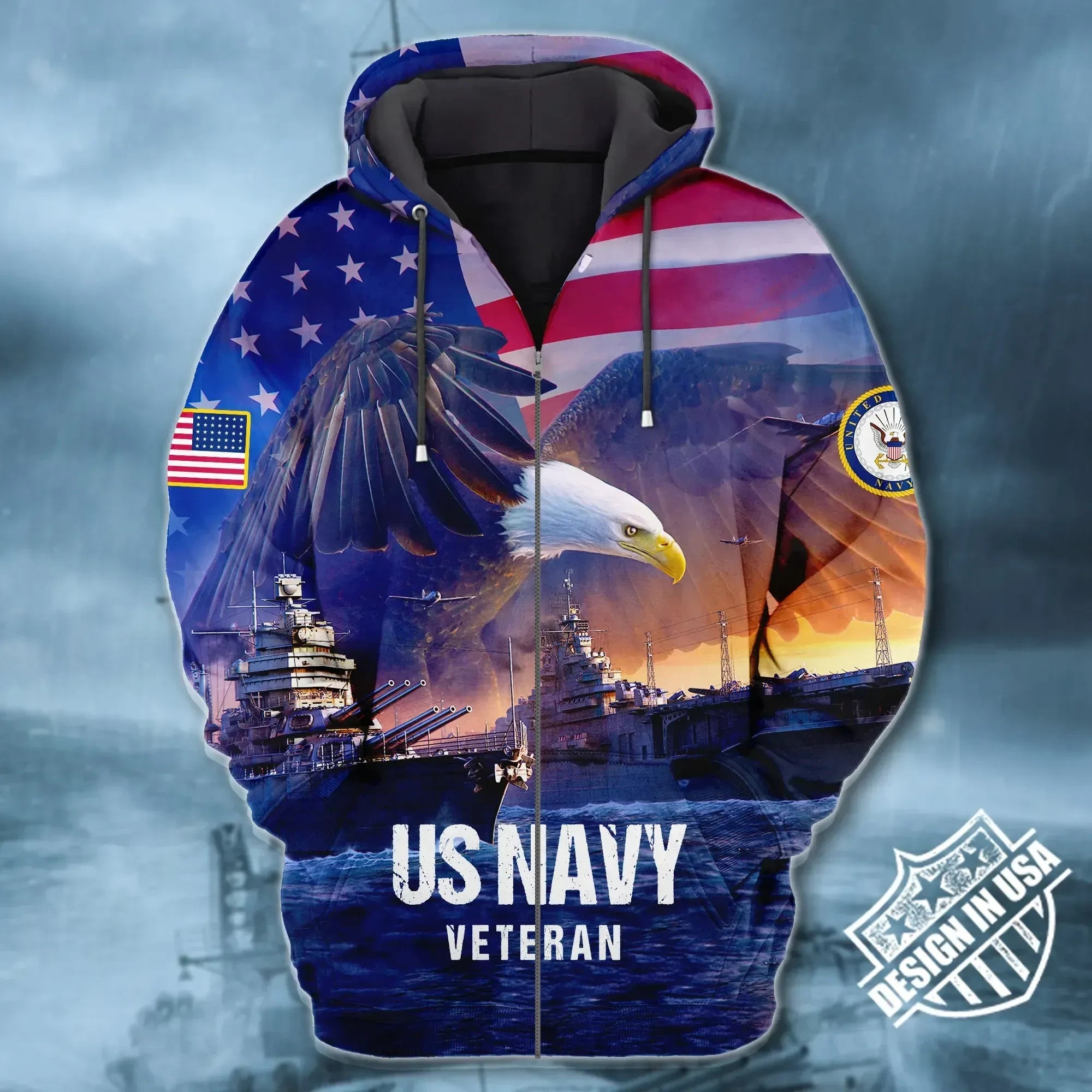 Premium Unique Navy Veteran Zip Hoodie Ultra Soft and Warm