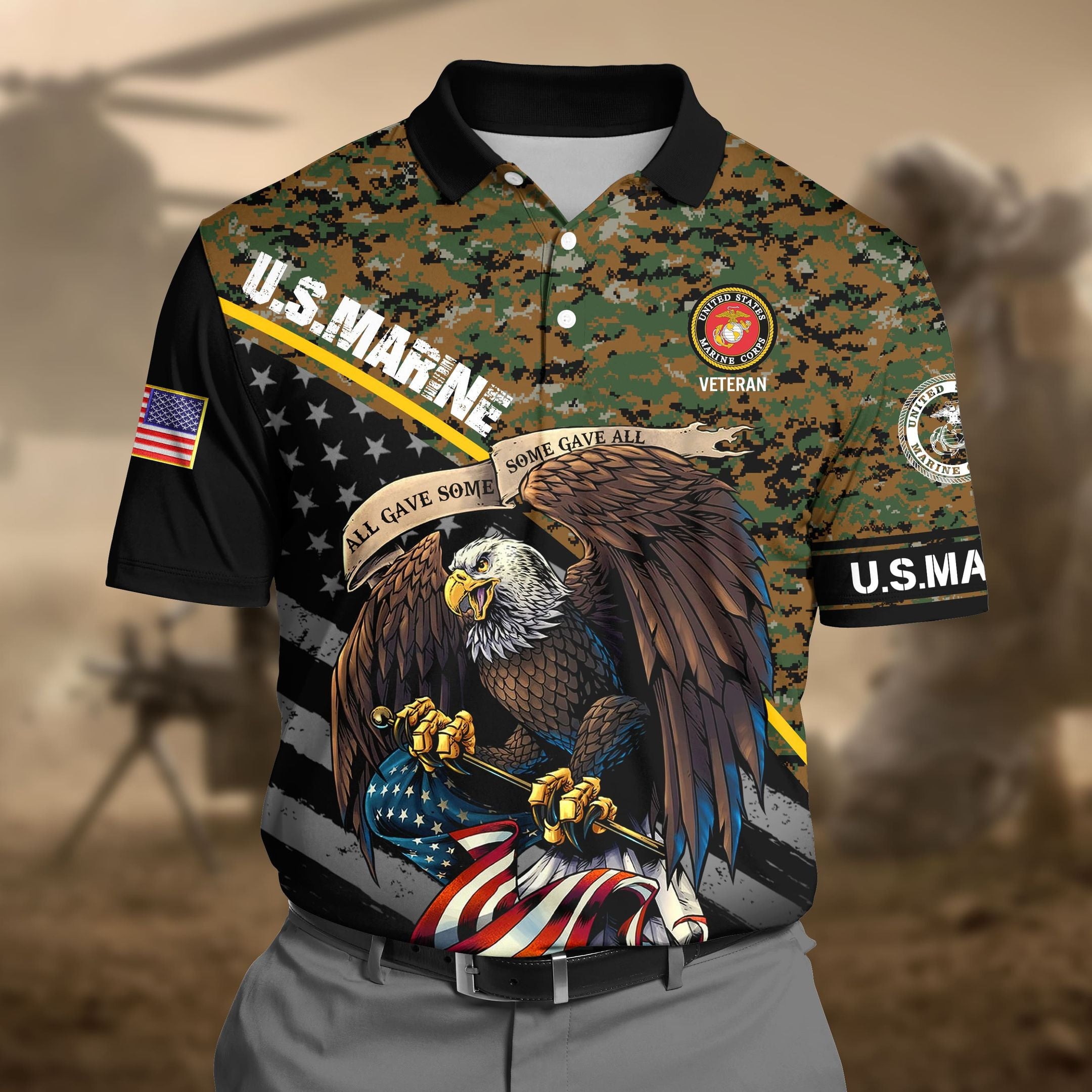 Premium U.S Marine Pattern 2 3D Polo All Over Printed