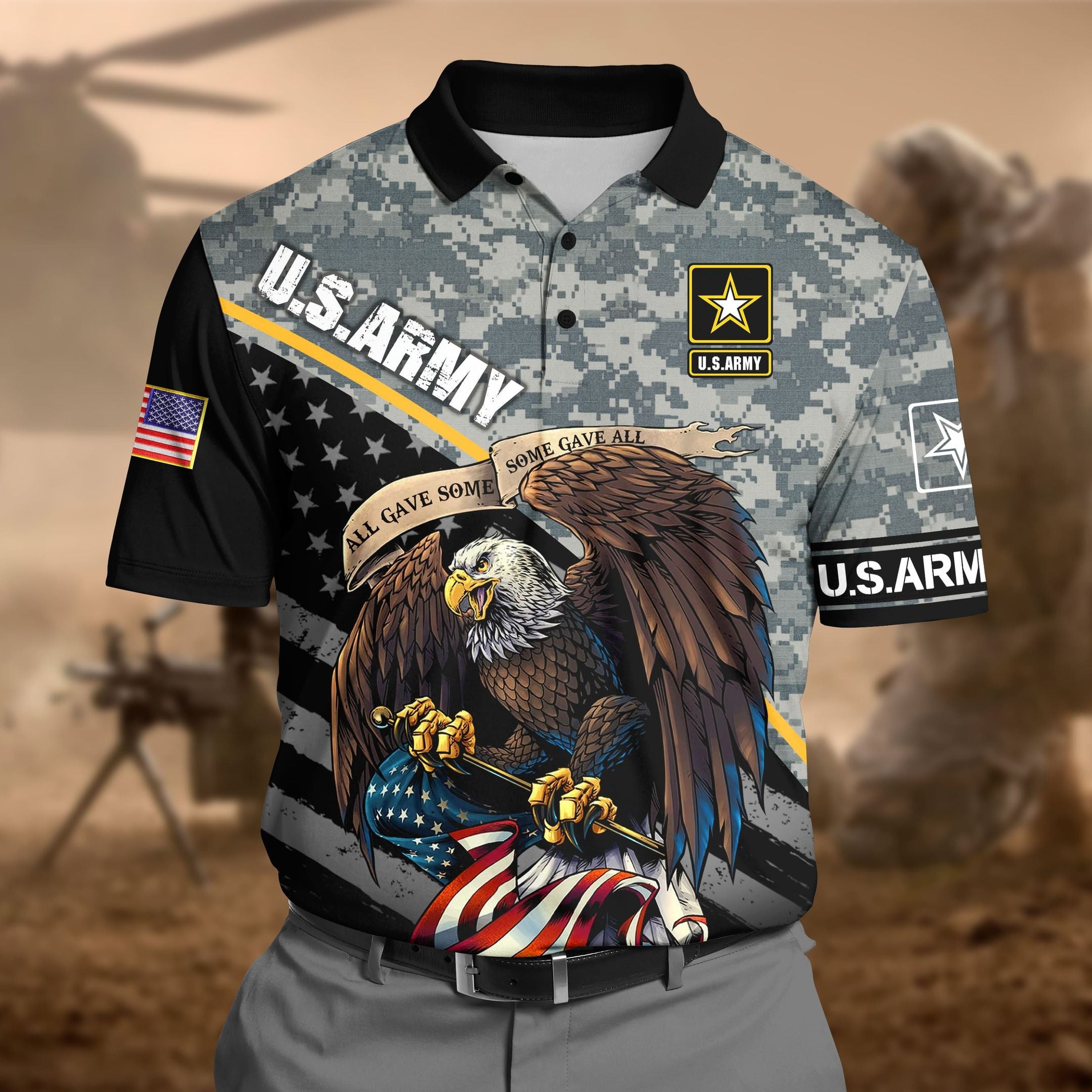 Premium U.S Army Pattern 3 3D Polo All Over Printed