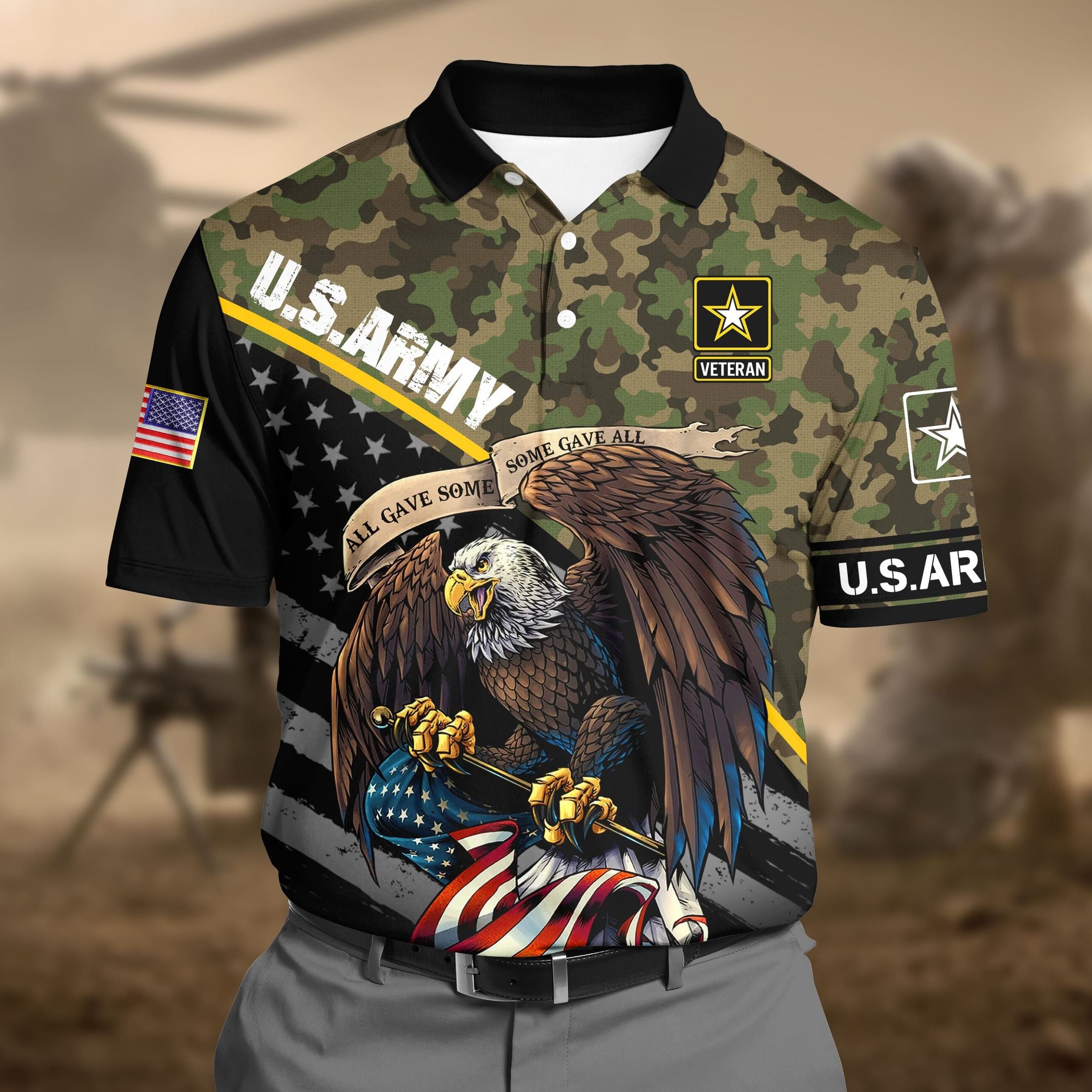 Premium U.S Army Pattern 3 3D Polo All Over Printed