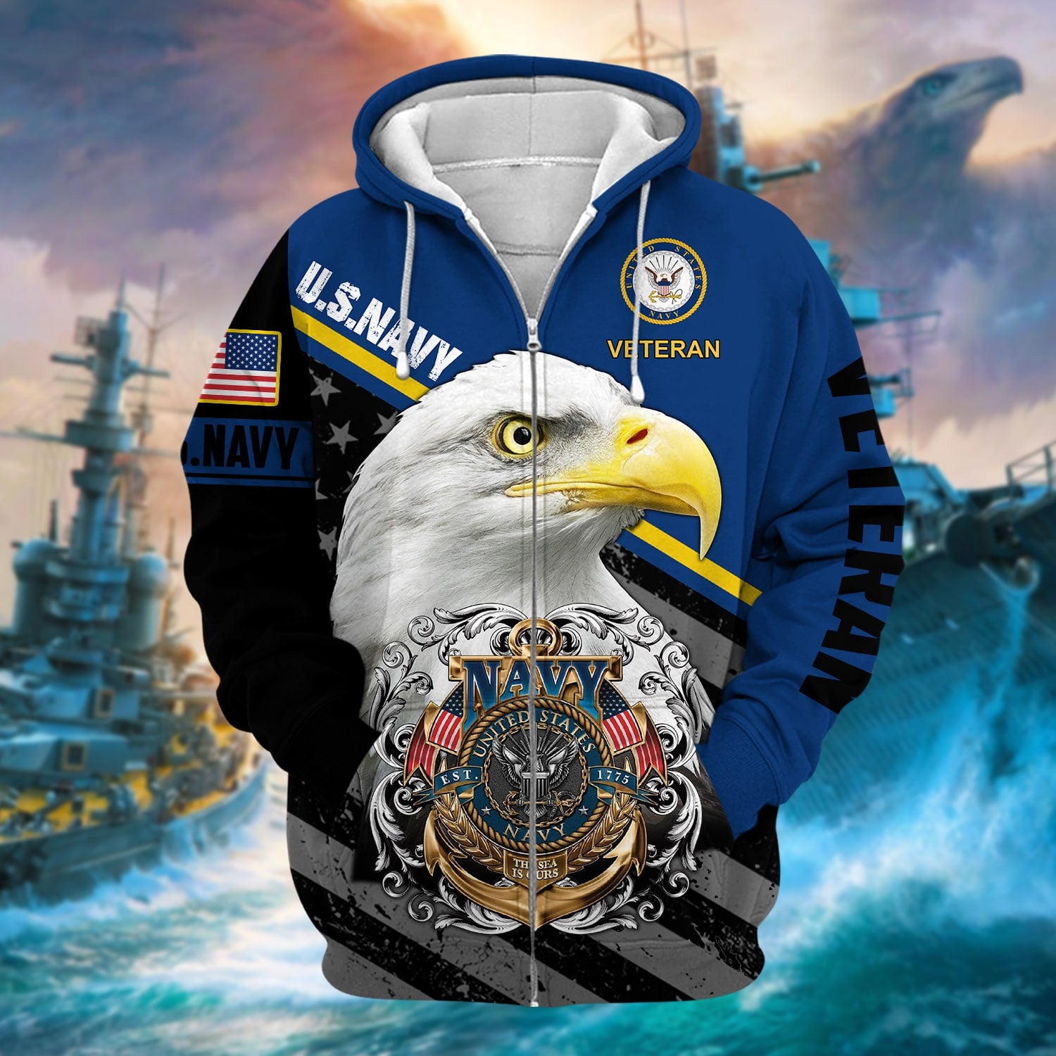 Premium Multiple US Military Services Veteran Zip Hoodie