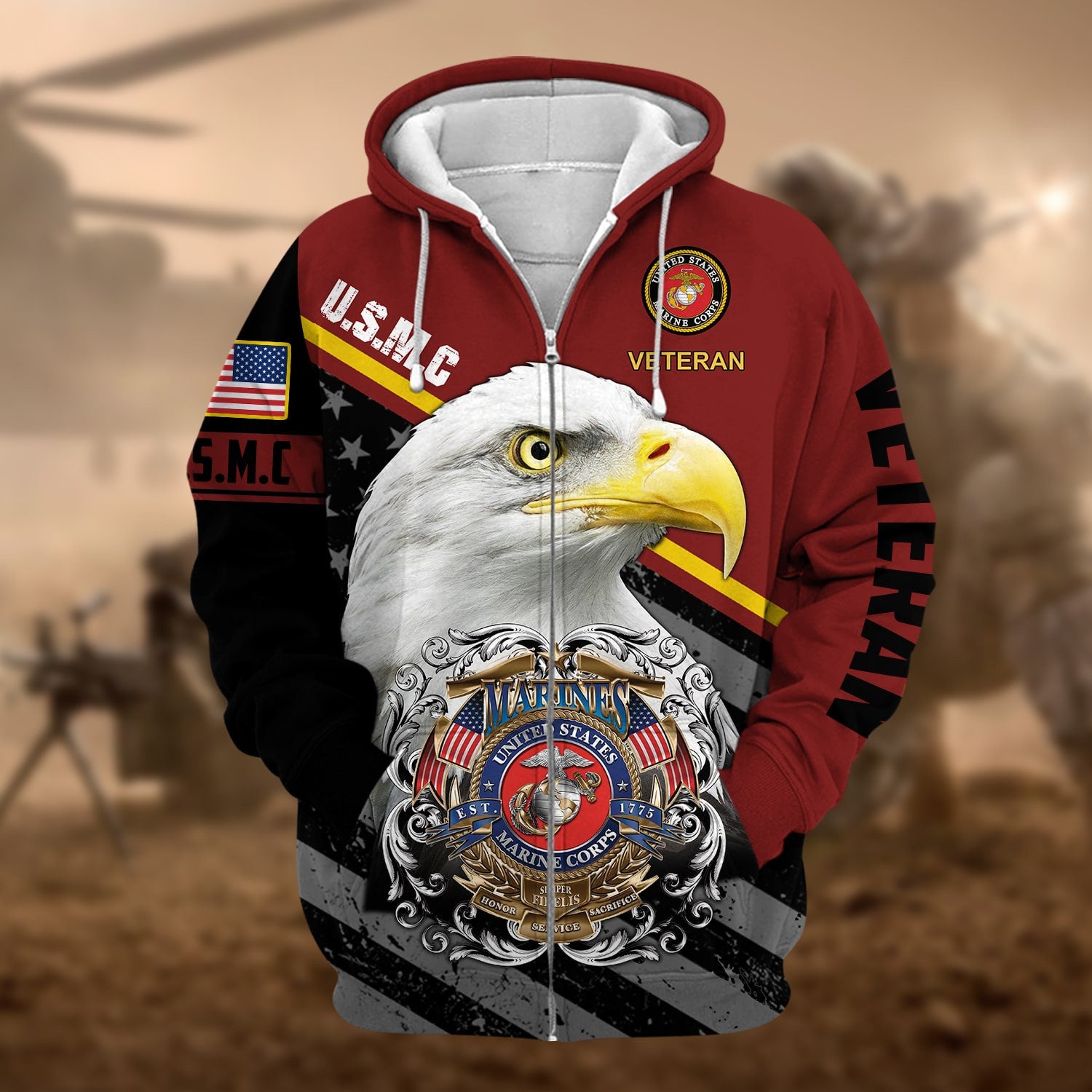 Premium Multiple US Military Services Veteran Zip Hoodie