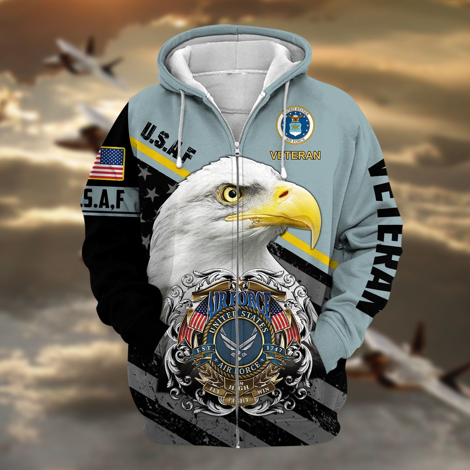 Premium Multiple US Military Services Veteran Zip Hoodie