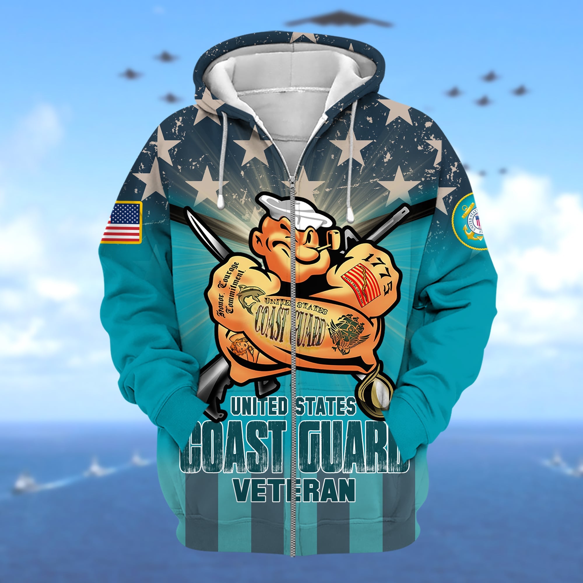 Premium Multiple US Military Services Veteran Zip Hoodie