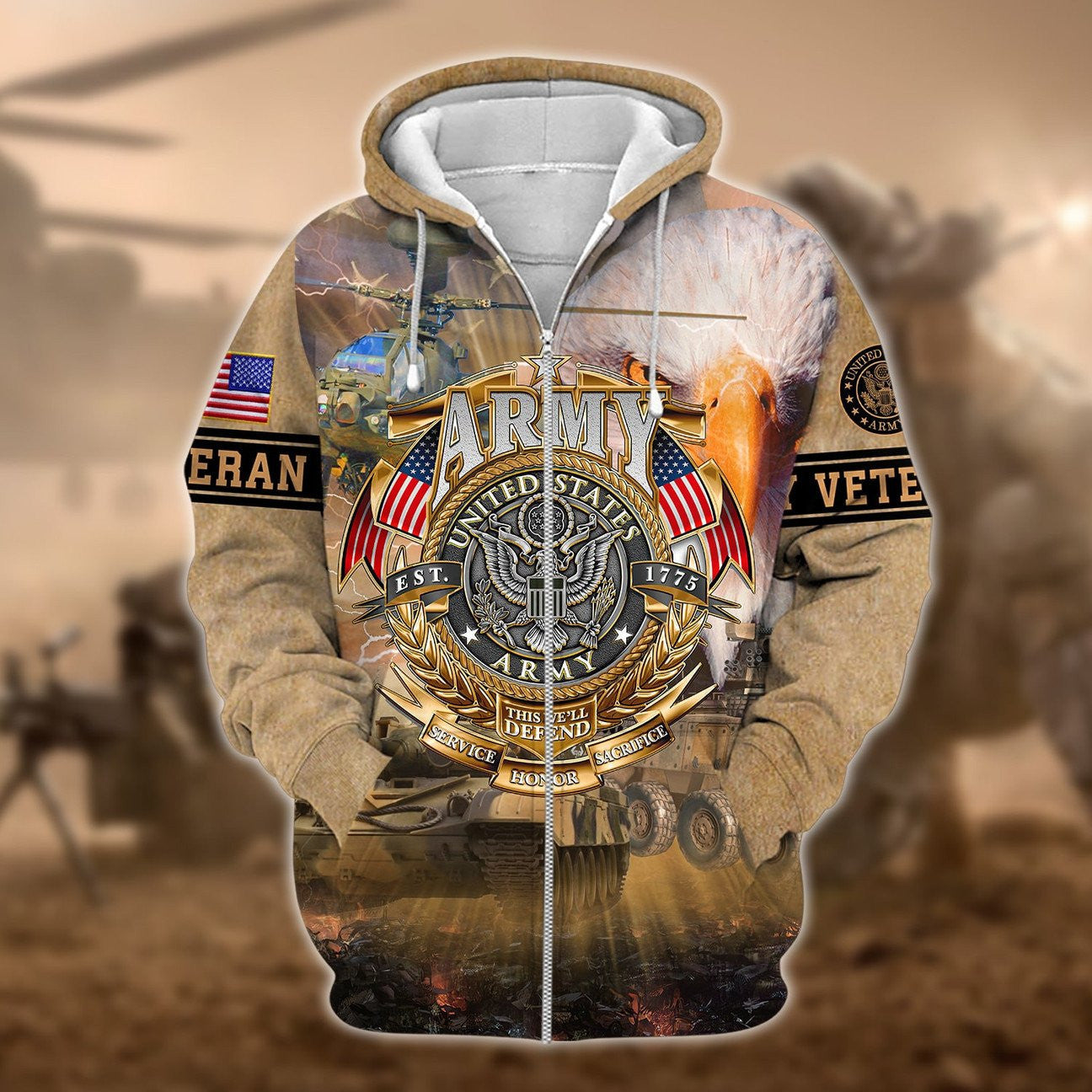 Premium Multiple US Military Services Veteran Zip Hoodie