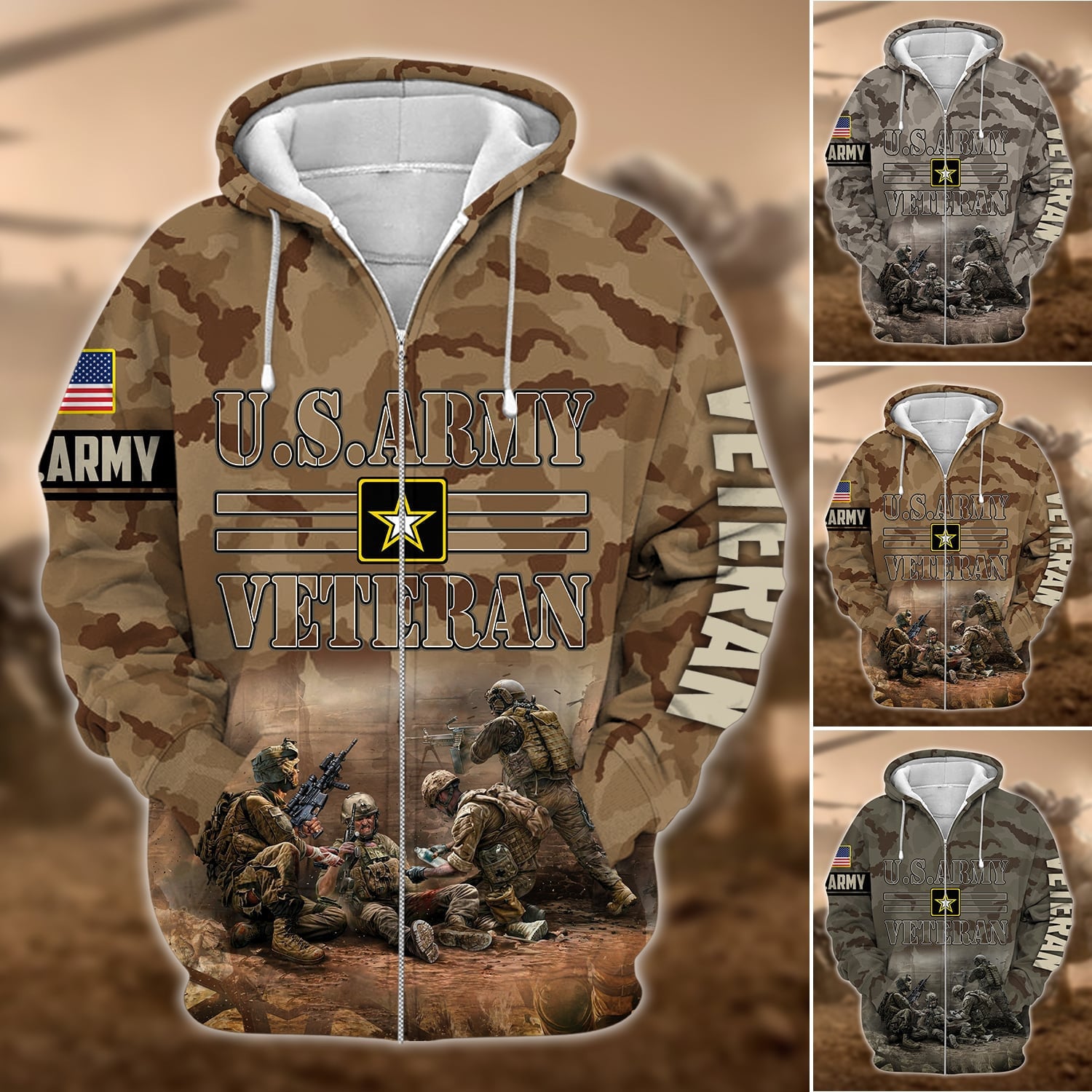 Premium U.S.ARMY Veteran Zip Hoodie