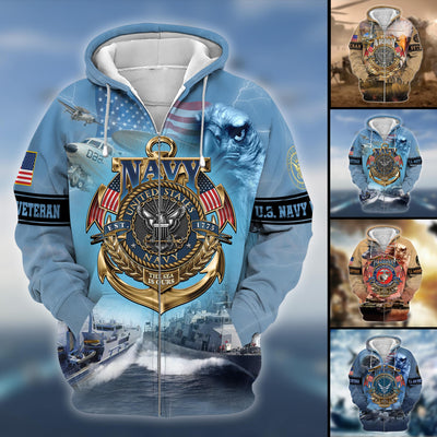 Premium Multiple US Military Services Veteran Zip Hoodie