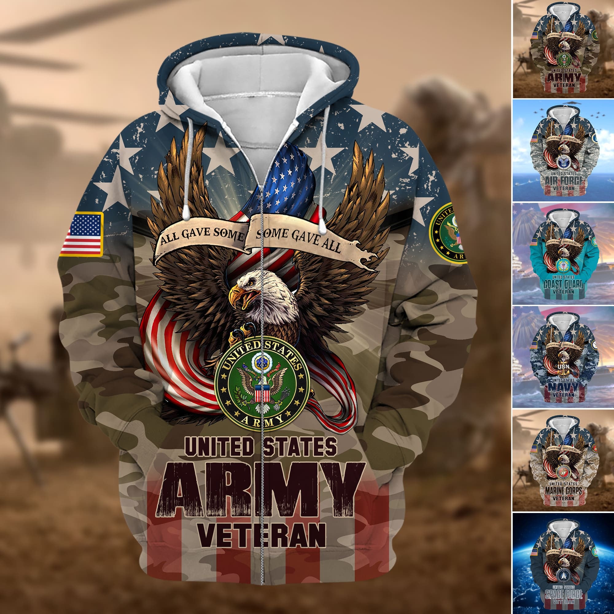 Premium Multiple US Military Services Veteran Zip Hoodie