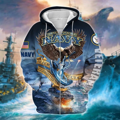 Unique Proud Navy Veteran Zip Hoodie