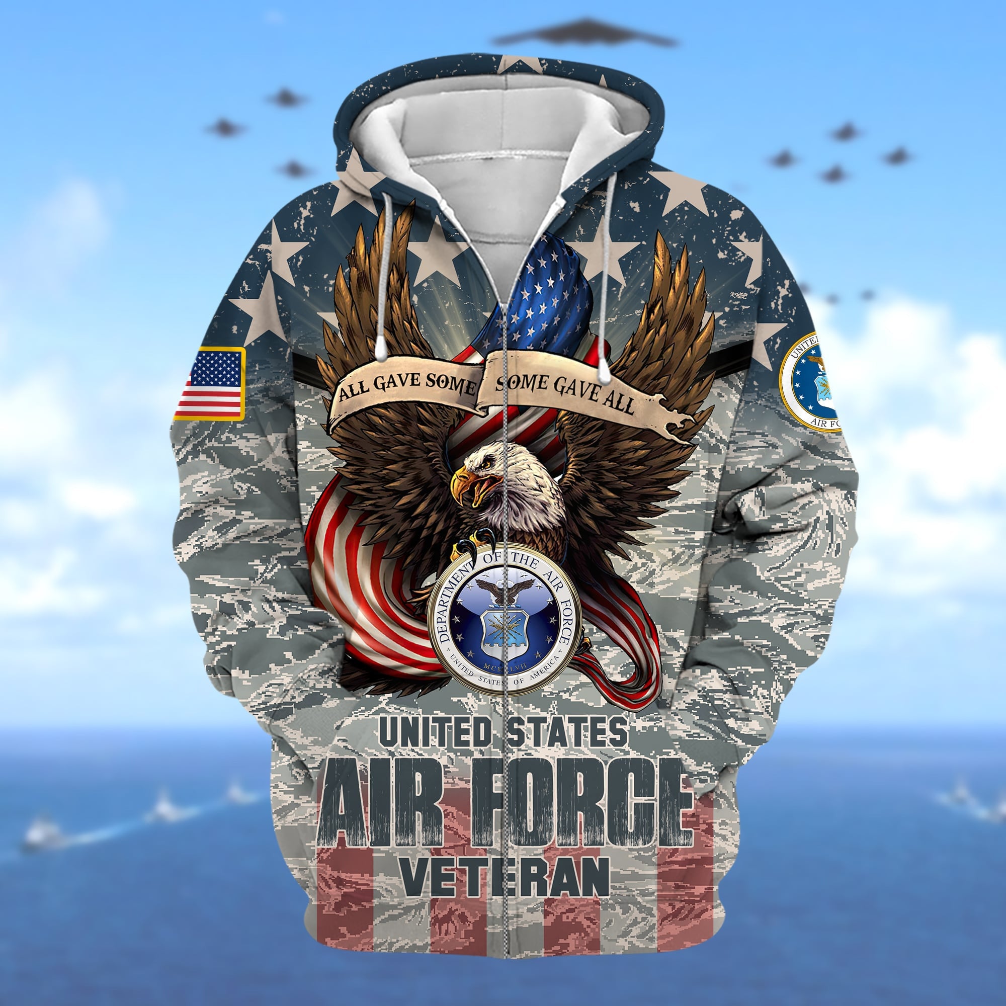 Premium Multiple US Military Services Veteran Zip Hoodie