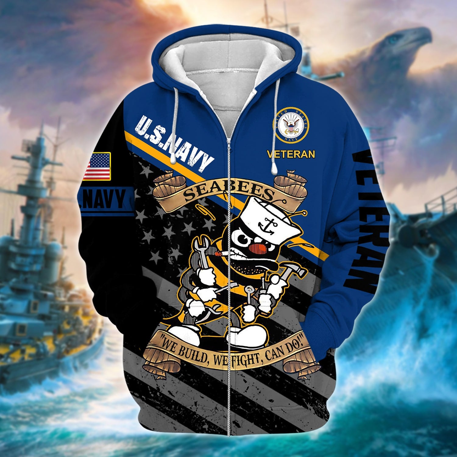 Unique U.S. Navy Veteran Zip Hoodie
