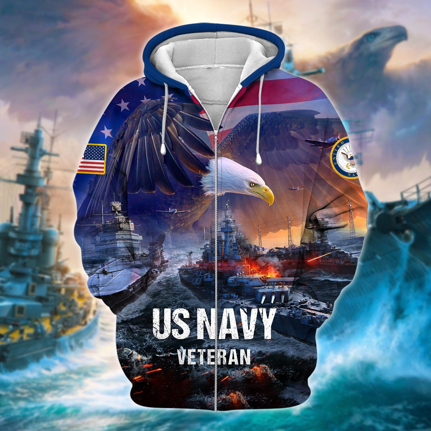 Unique U.S. Navy Veteran Zip Hoodie