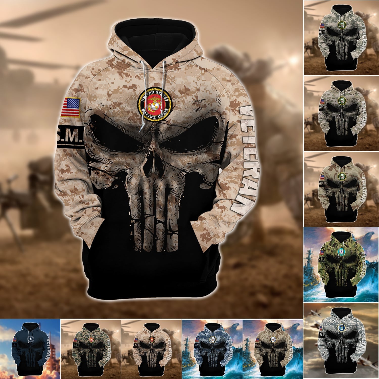 Premium Multiple US Military Services Veteran Hoodie