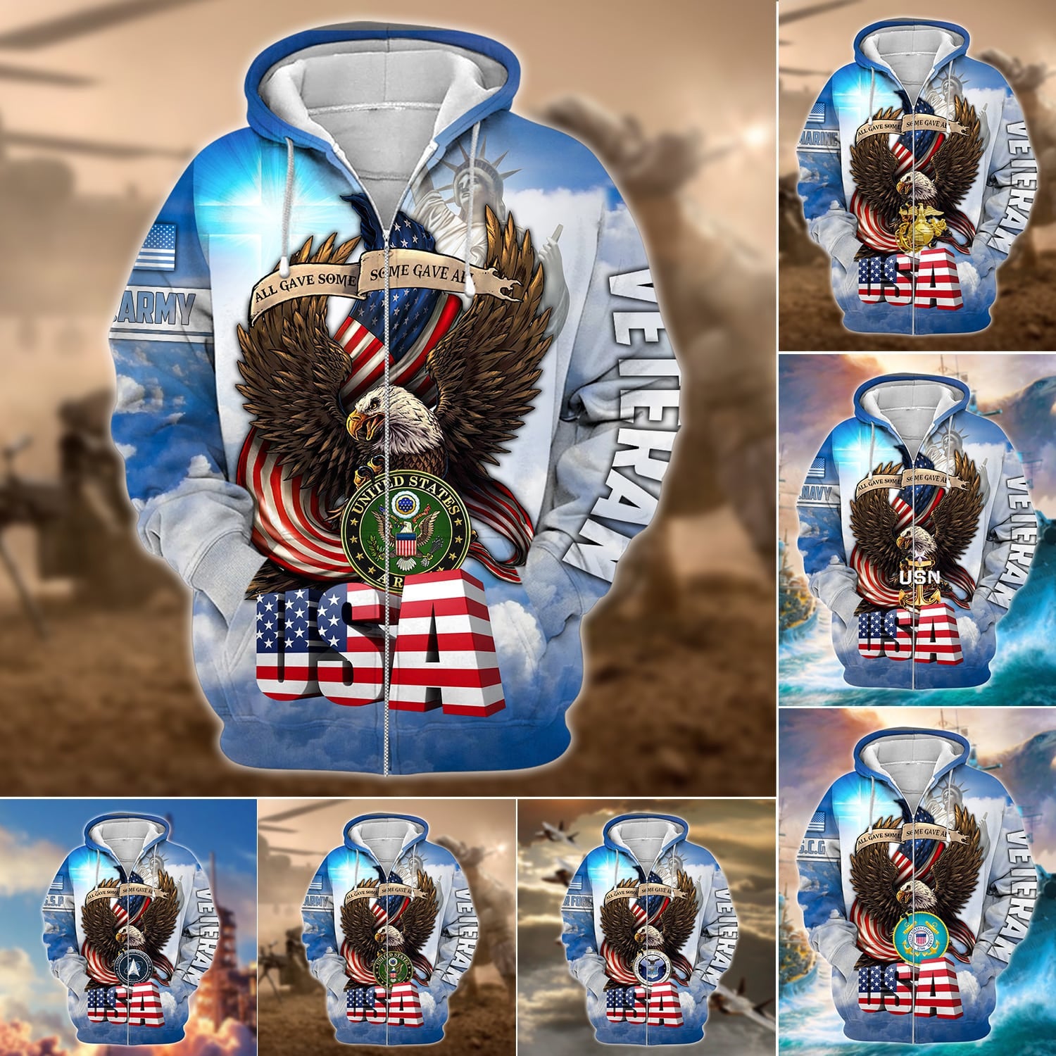 Premium Multiple US Military Services Veteran Zip Hoodie