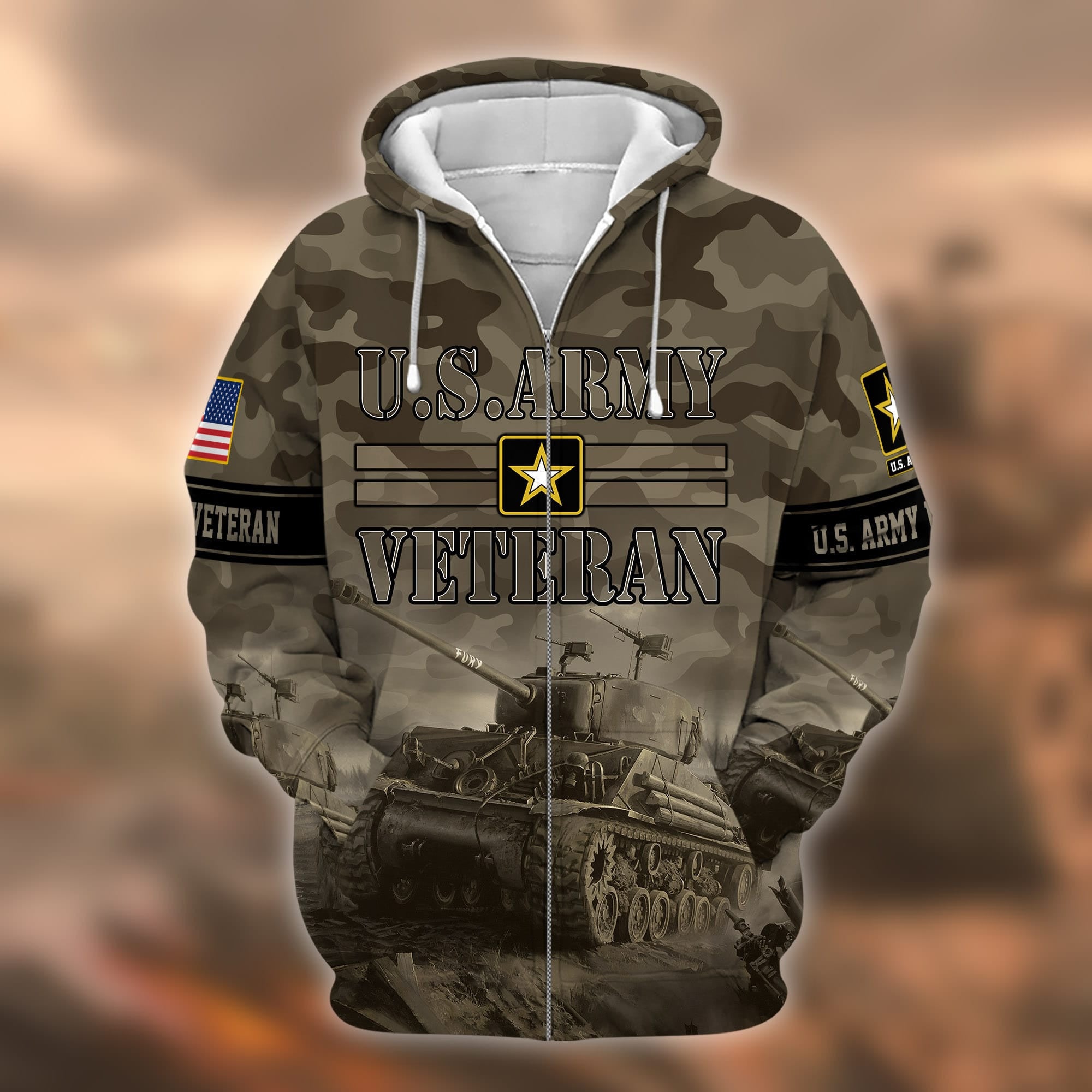 Unique U.S. Army Veteran Zip Hoodie