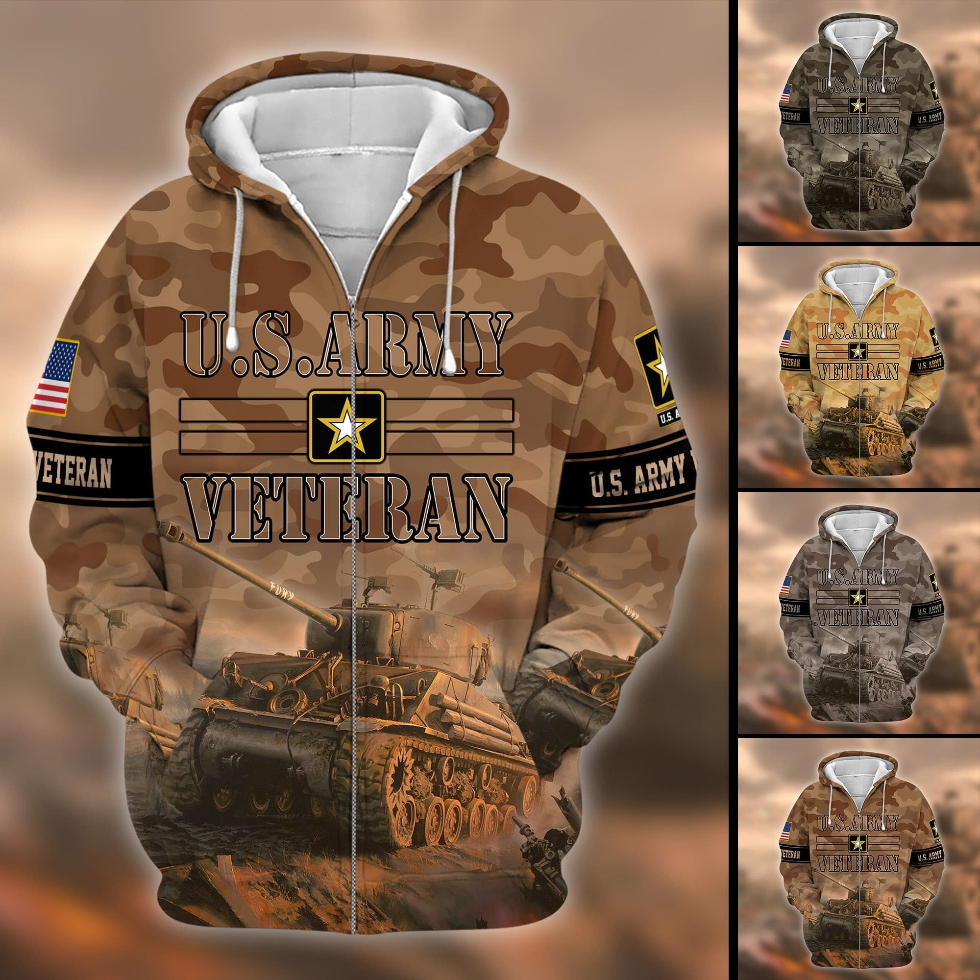 Unique U.S. Army Veteran Zip Hoodie